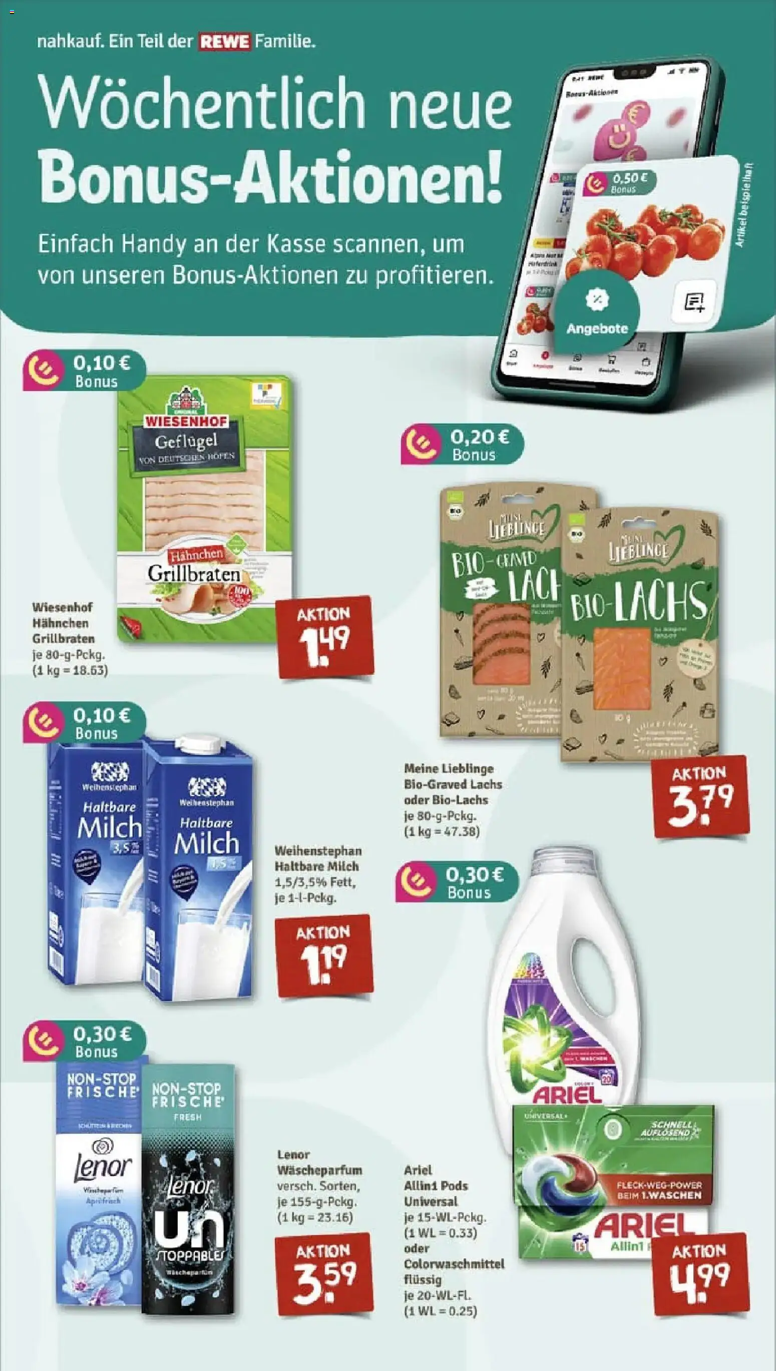 Rewe prospekt München	 – gültig ab 26.01.2026 | Seite: 5 | Produkte: Milch, Ariel, Haltbare milch, Lachs