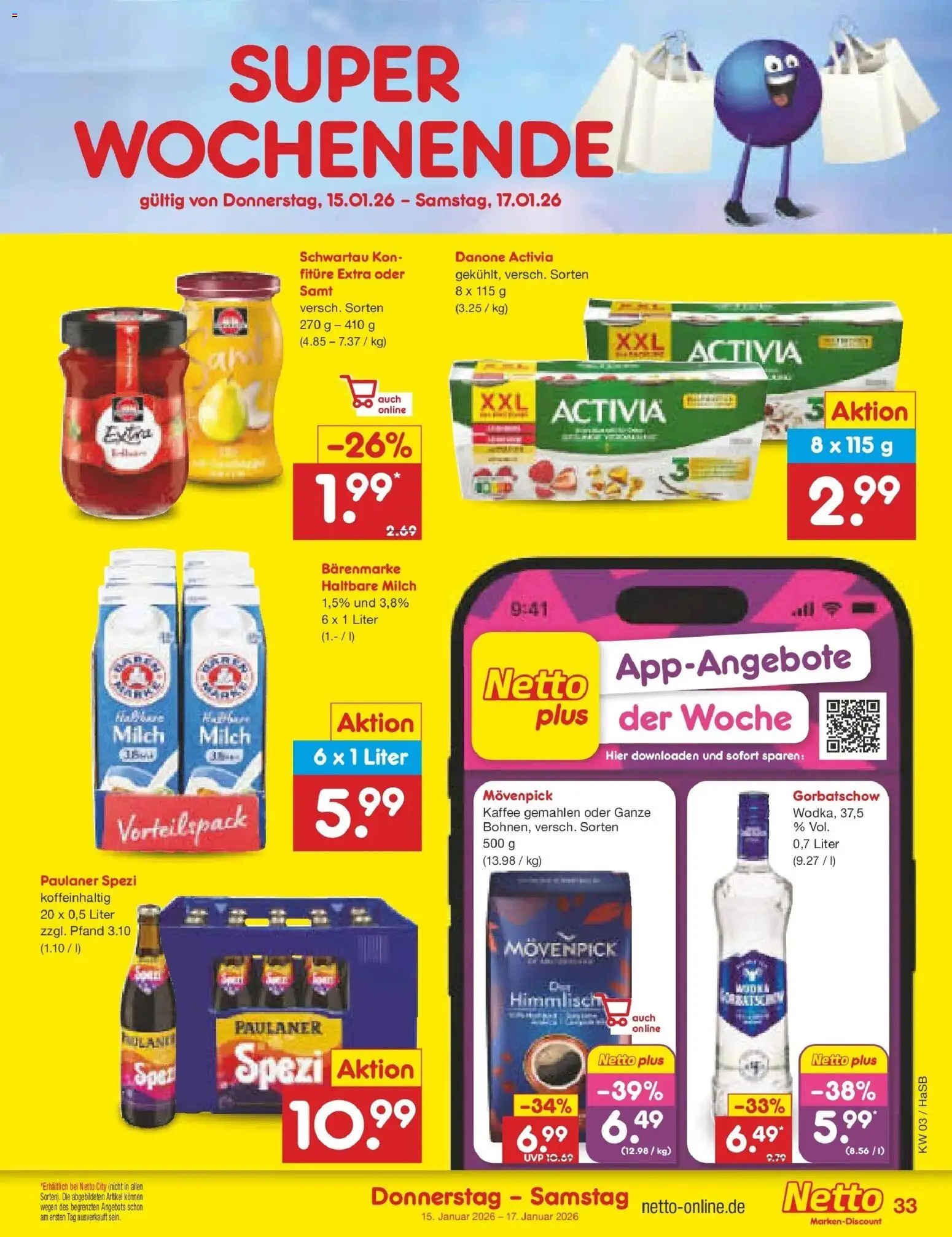 Netto Marken-Discount prospekt Wuppertal	 – gültig ab 12.01.2026 | Seite: 43 | Produkte: Activia, Danone activia, Milch, Haltbare milch