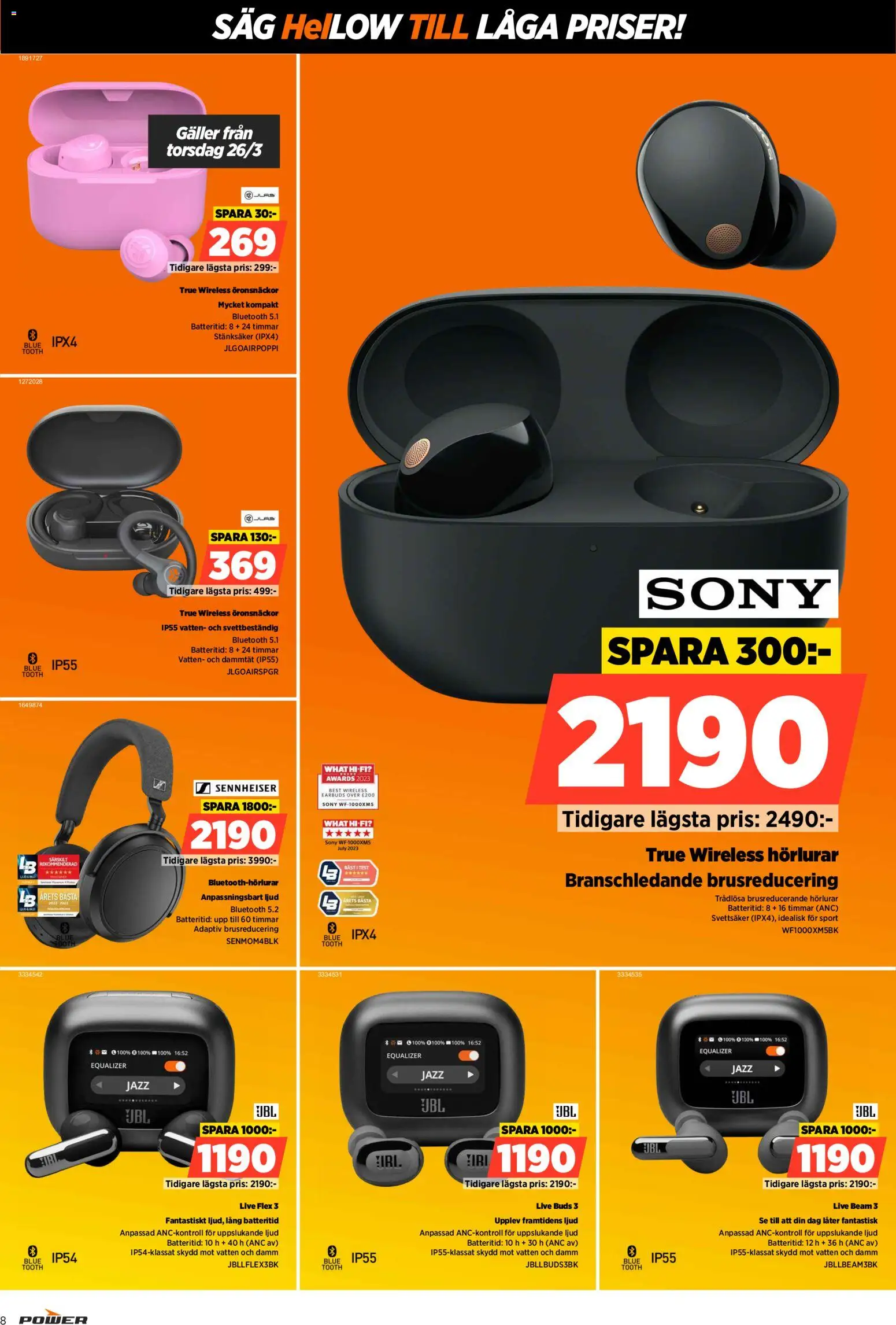 Power reklamblad aktuell från 23.03.2026 | Sida: 8 | Produkter: Såg, Galler, Hörlurar