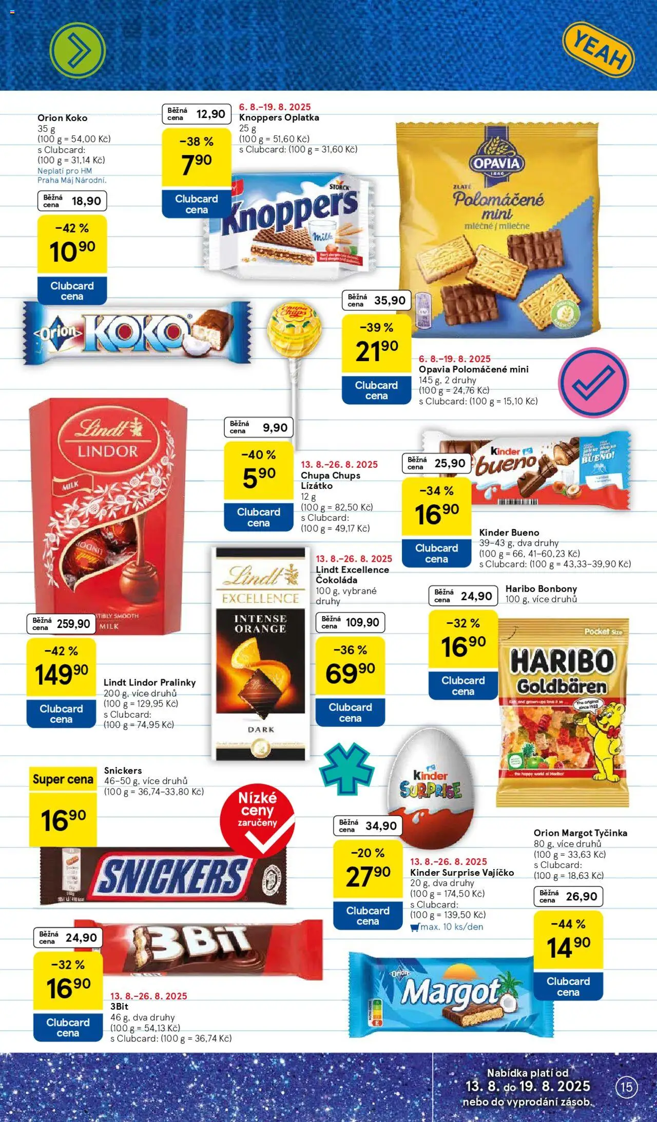 Tesco leták - Hypermarket od 13.08.2025 | Strana: 15 | Produkty: Lindor, Haribo, Lindt lindor, Kinder