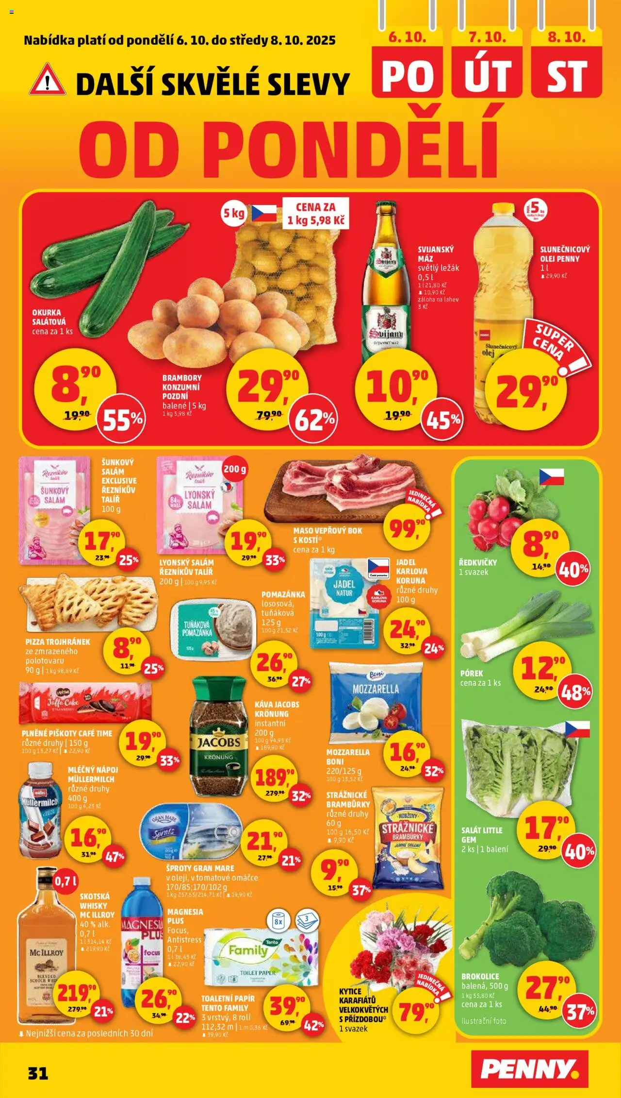 Penny Market leták - Čtvrtečník od 02.10.2025 | Strana: 31 | Produkty: Pizza, Salát, Brokolice, Mozzarella