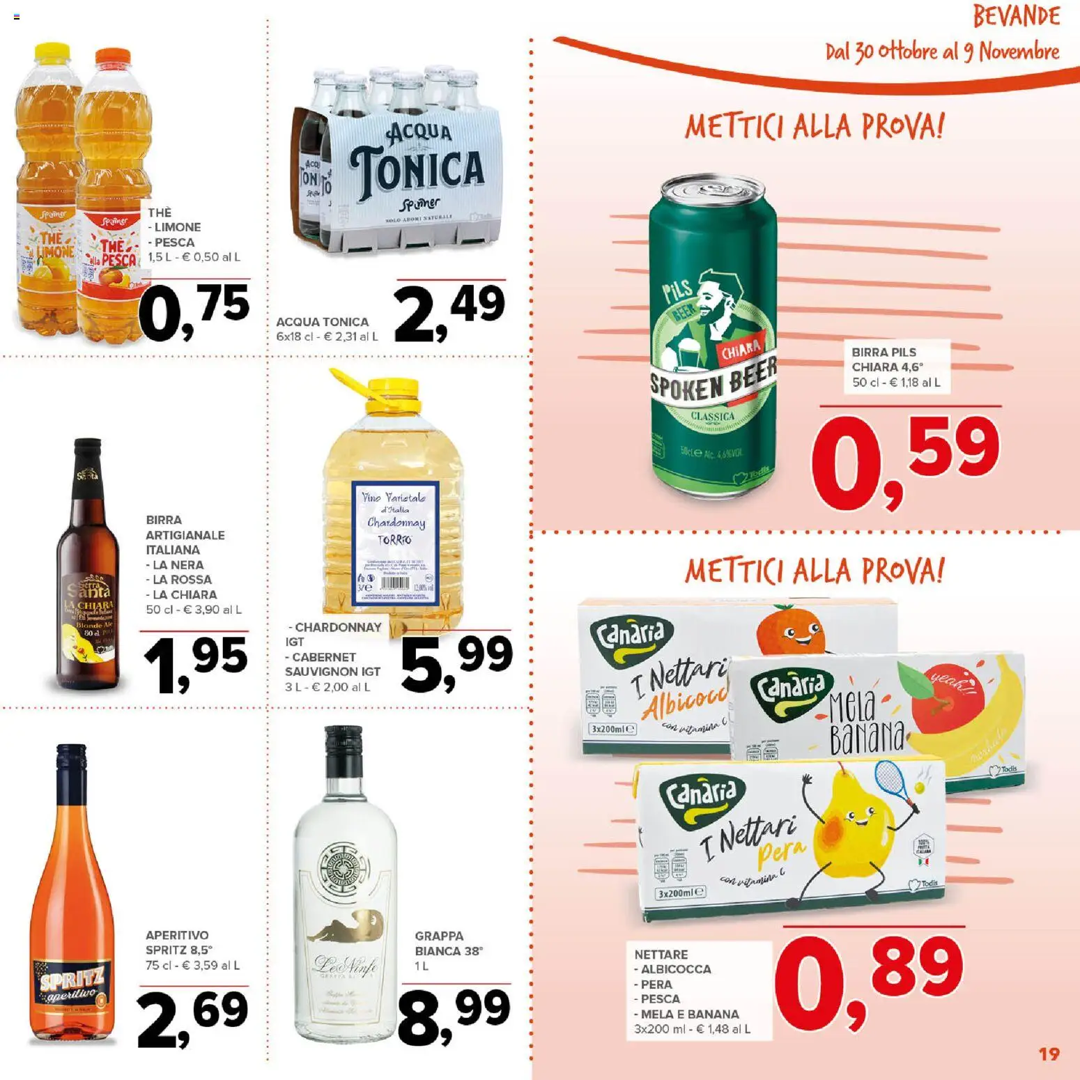 Volantino Todis del 30.10.2025 | Pagina: 19 | Prodotti: Limone, Vino, Pera, Grappa