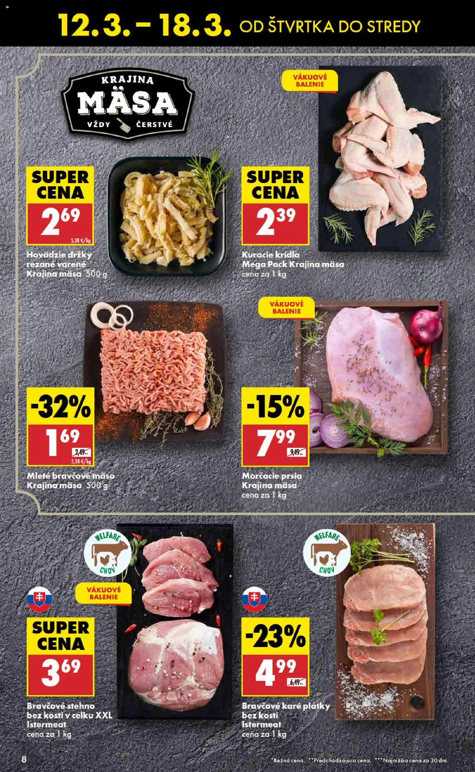Nové Biedronka akcie – leták je platný od 12.03.2026 | Strana: 8 | Produkty: Bravčové stehno, Bravčové mäso, Kuracie krídla, Bravčové karé