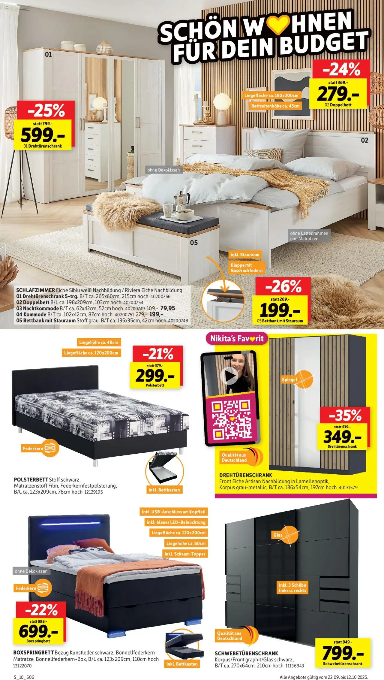 Sconto Prospekt 	 – gültig ab 22.09.2025 | Seite: 6 | Produkte: Drehtürenschrank, Boxspringbett, Doppelbett, Spiegel