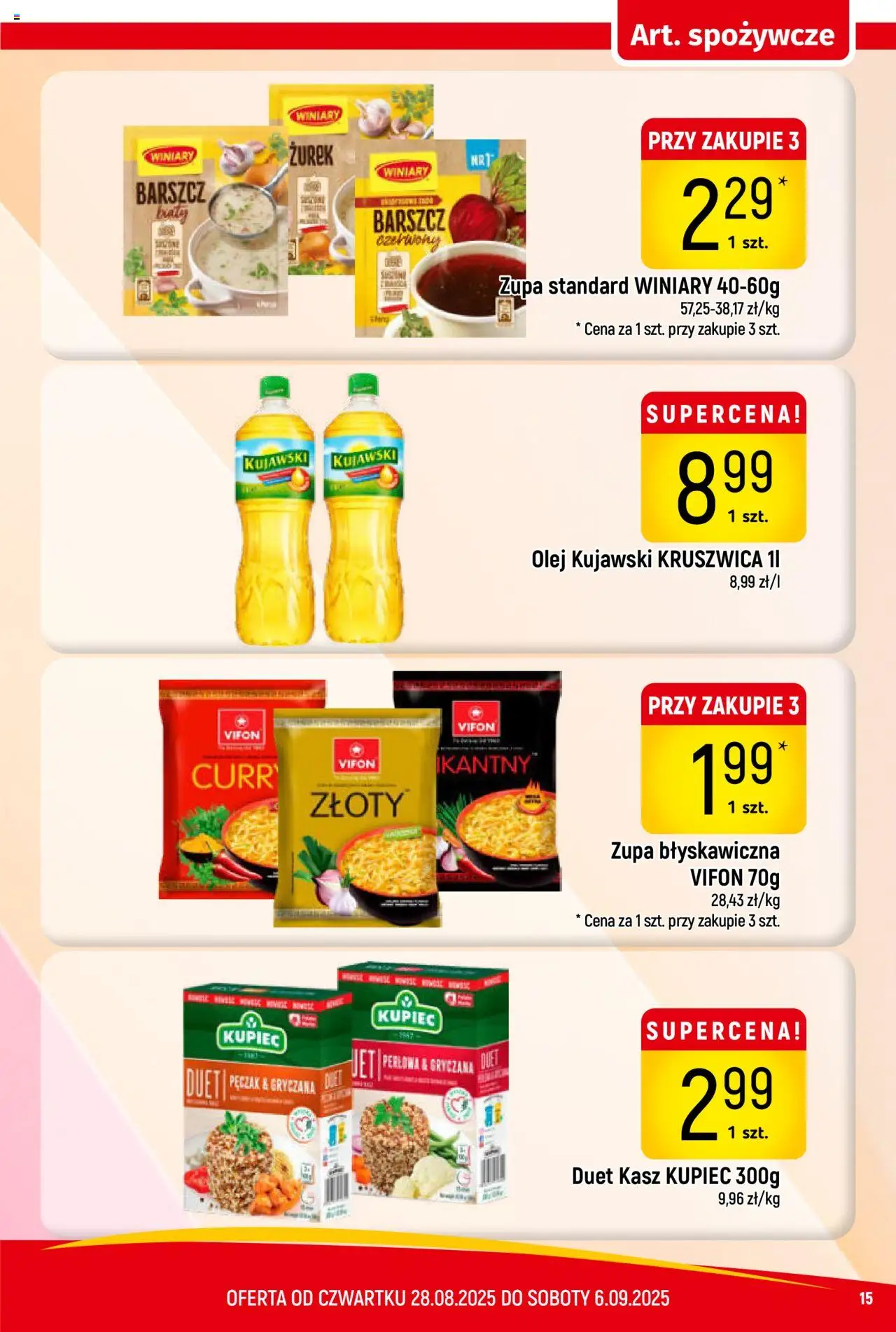 Piotruś Pan Gazetka od 28.08.2025 | Strona: 15 | Produkty: Barszcz, Vifon, Olej kujawski, Olej