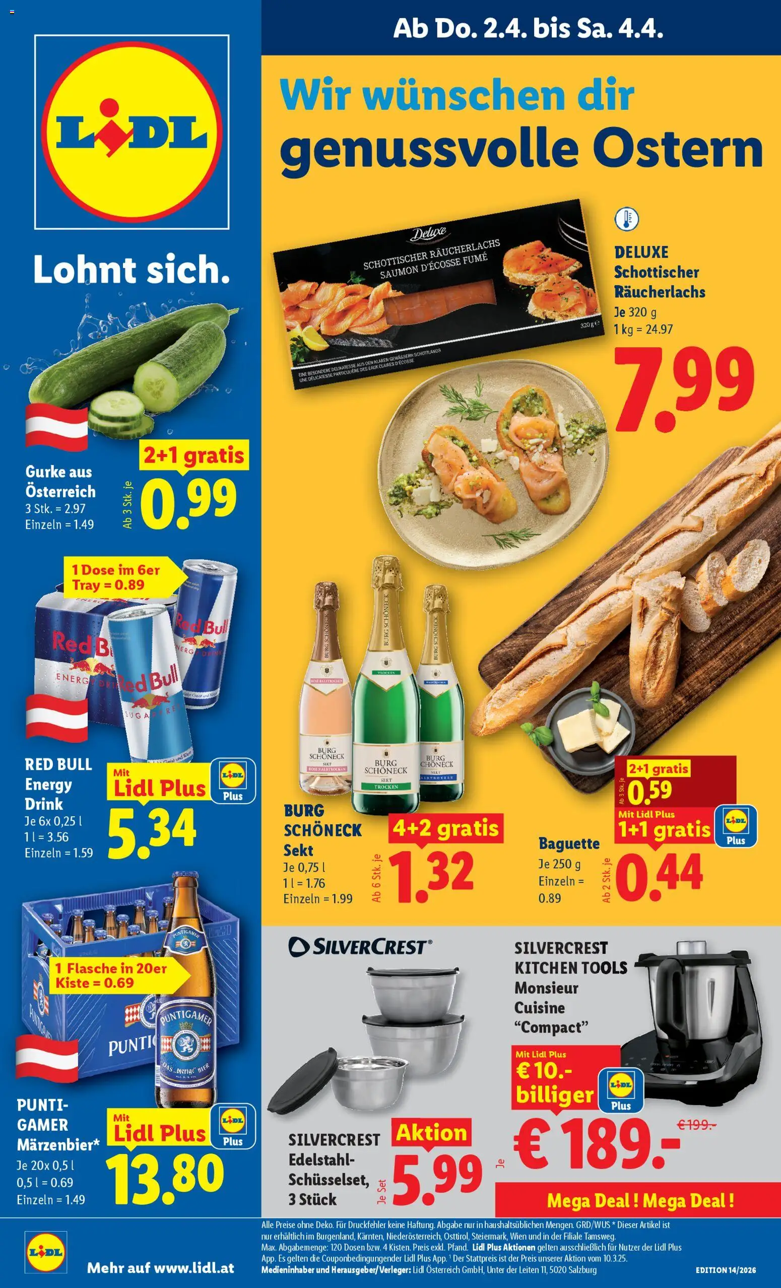Lidl Flugblatt - Oberpullendorf, Güssing, Oberwart gültig ab 02.04.2026 | Seite: 1 | Produkte: Jääkaappipakastin, Bier