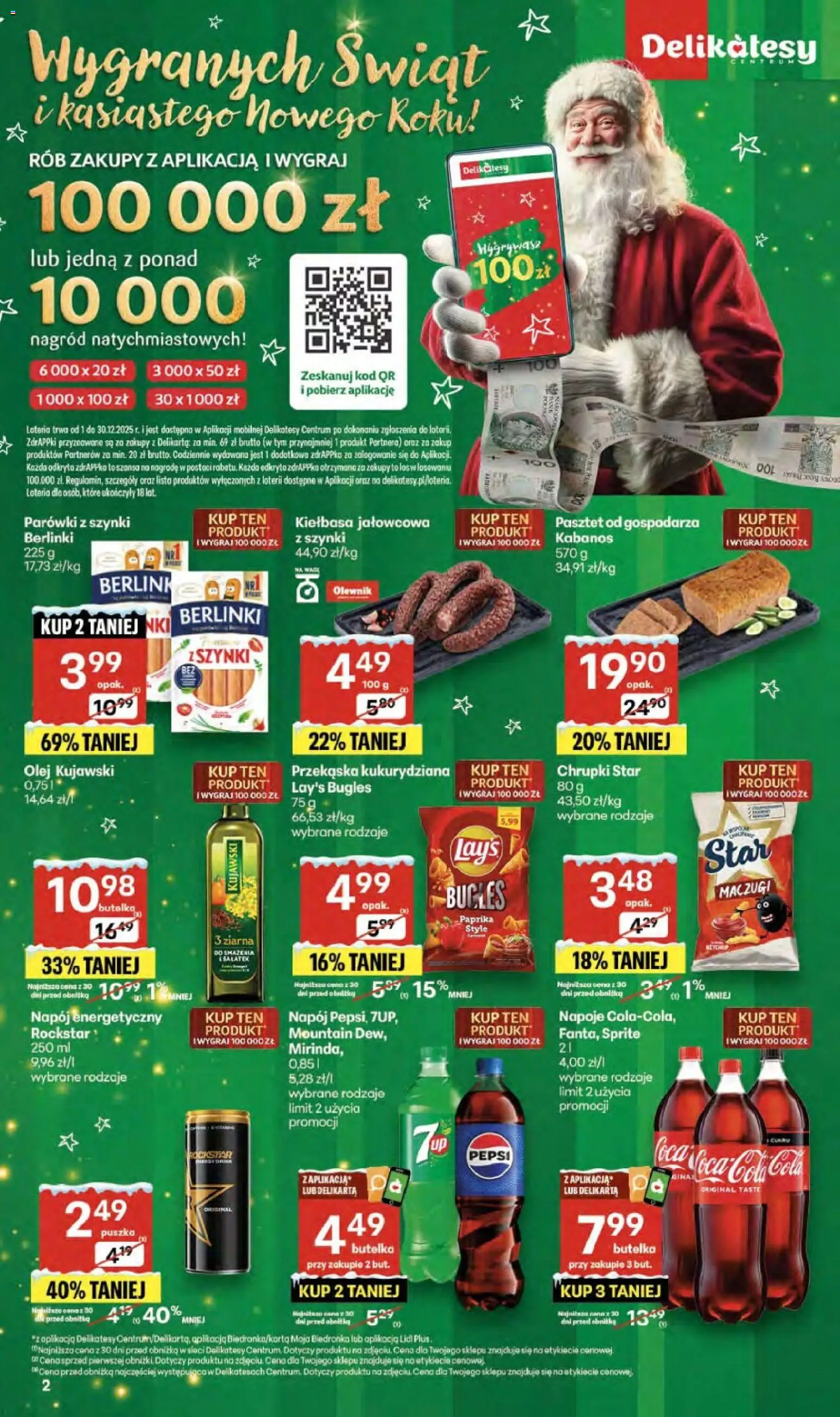 Delikatesy Centrum Gazetka od 29.12.2025 | Strona: 2 | Produkty: Kiełbasa, Parówki z szynki, Pepsi, Sprite