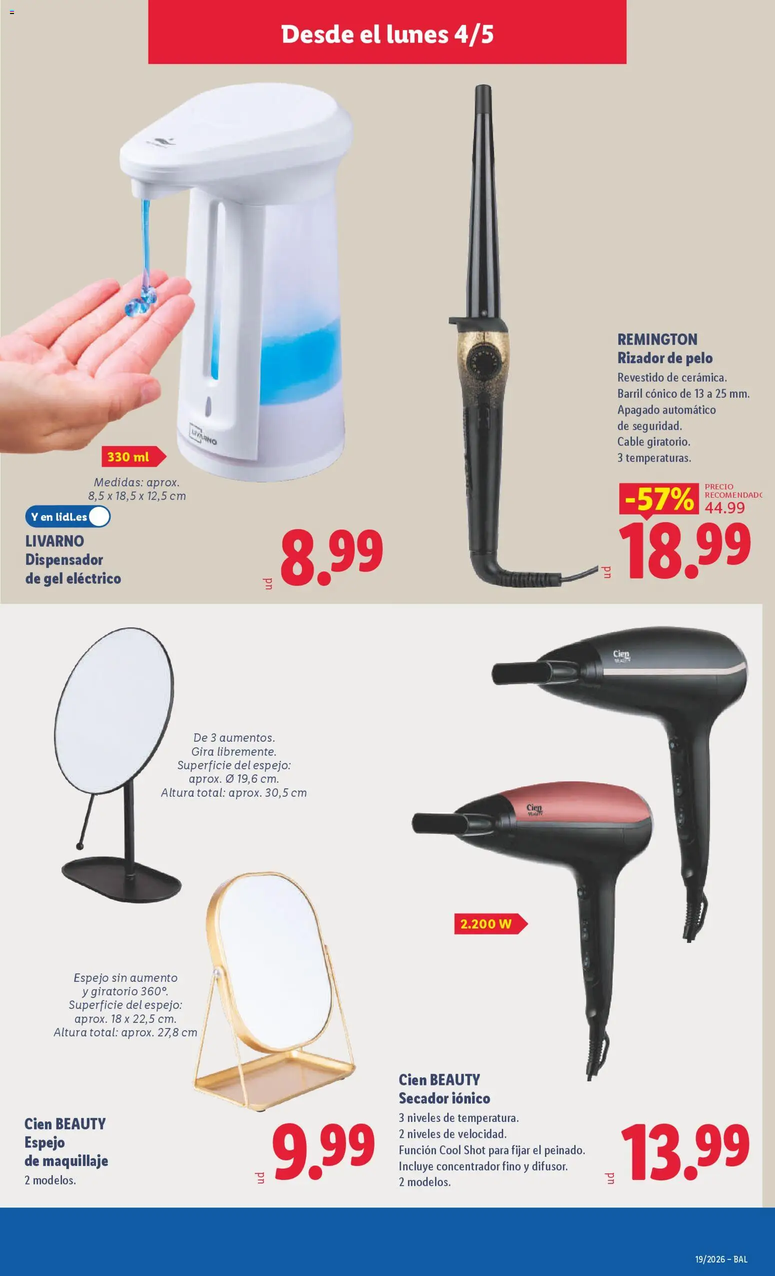 Lidl folleto de bazar │ válido desde el 04.05.2026 | Página: 15 | Productos: Maquillaje, Dispensador, Rizador de pelo, Espejo