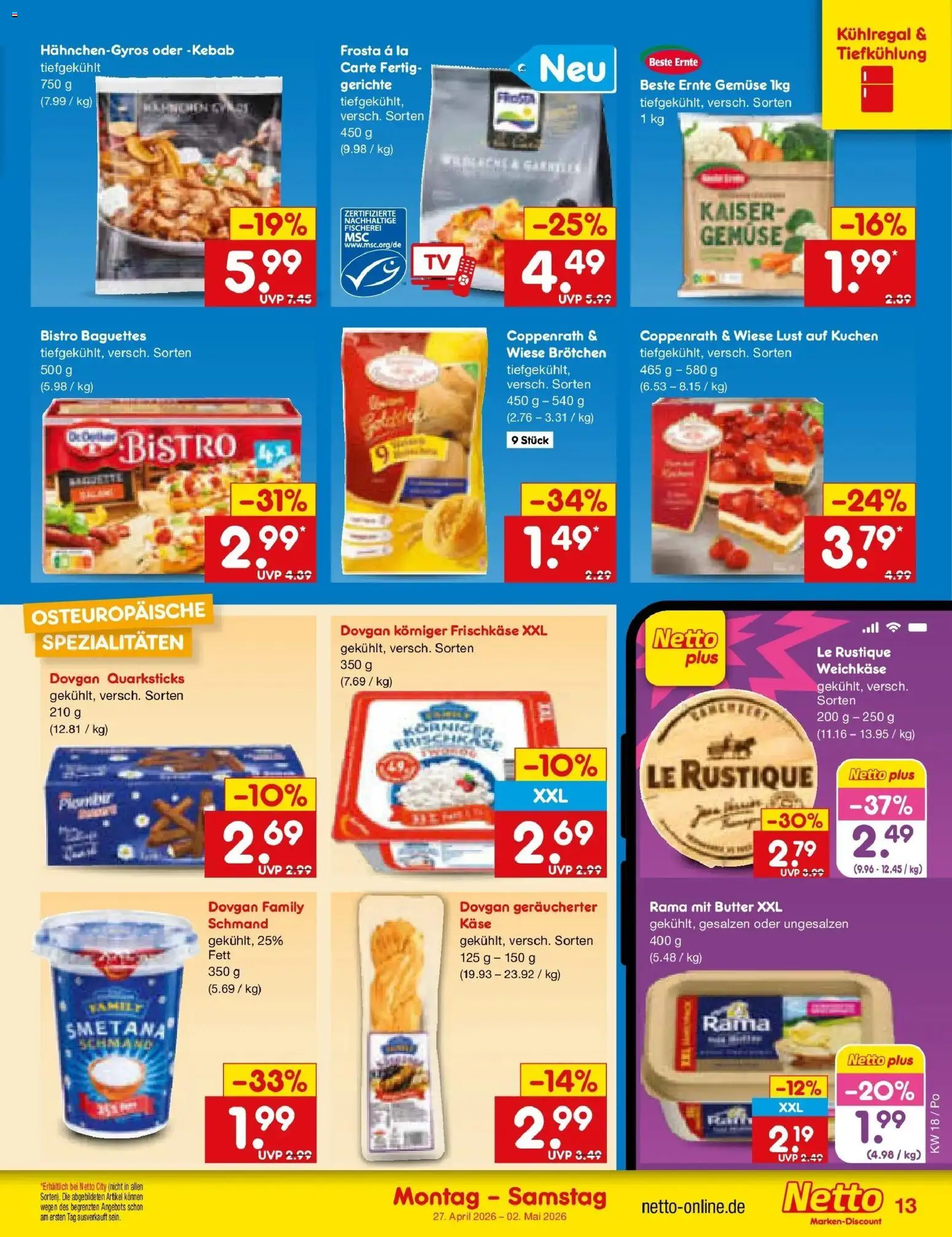Netto Marken-Discount Prospekt Selb	 – gültig ab 27.04.2026 | Seite: 15 | Produkte: Frosta, Gemüse, Kuchen, Frischkase