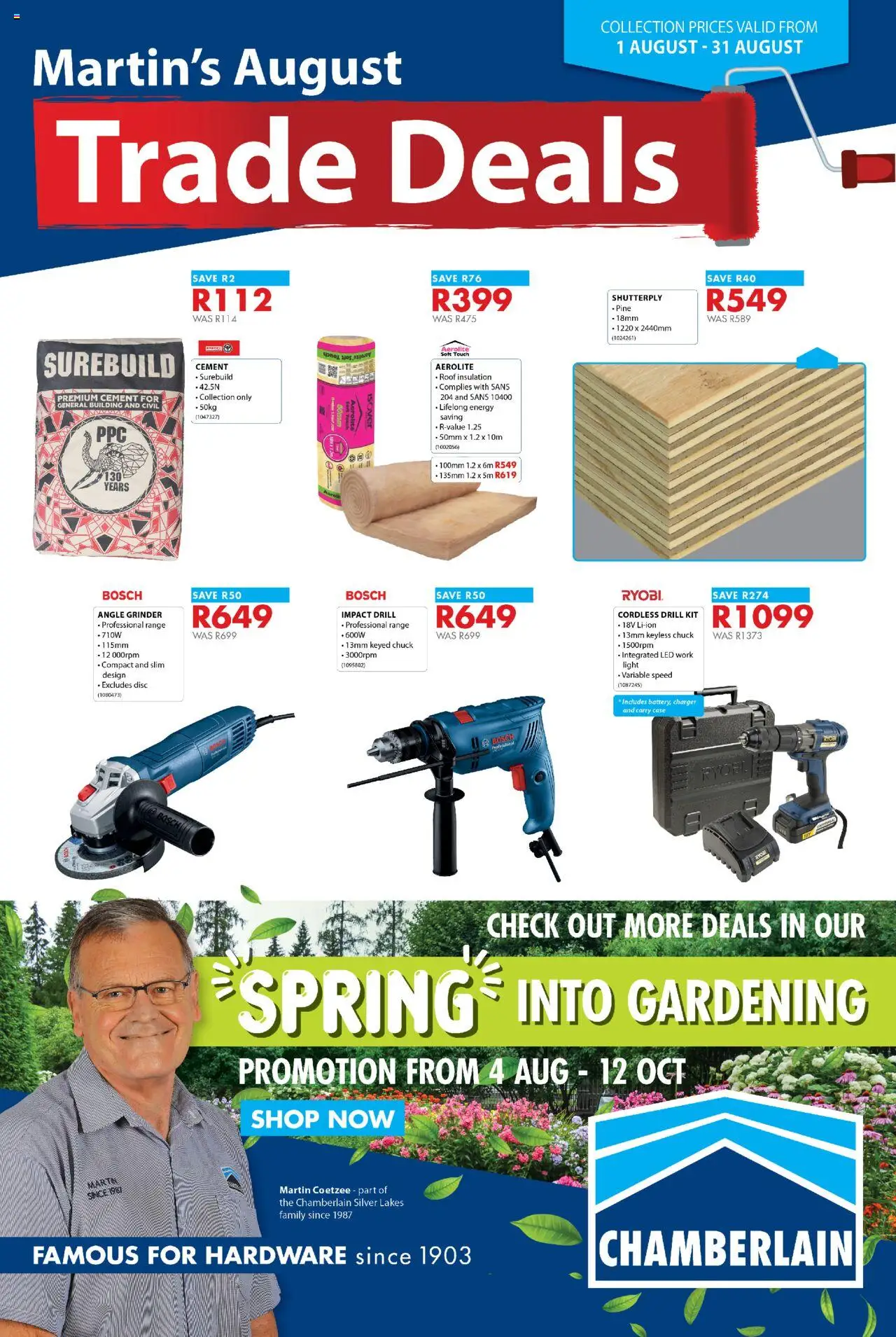Chamberlain Specials │ valid from 01.08.2025 | Page: 1 | Products: Case, Charger, Light, Angle grinder