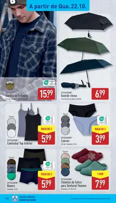 Pré-visualização Aldi folheto válido de 20.10.2025 | Página: 18 | Produtos: Chinelos, Top, Camisa, Cuecas