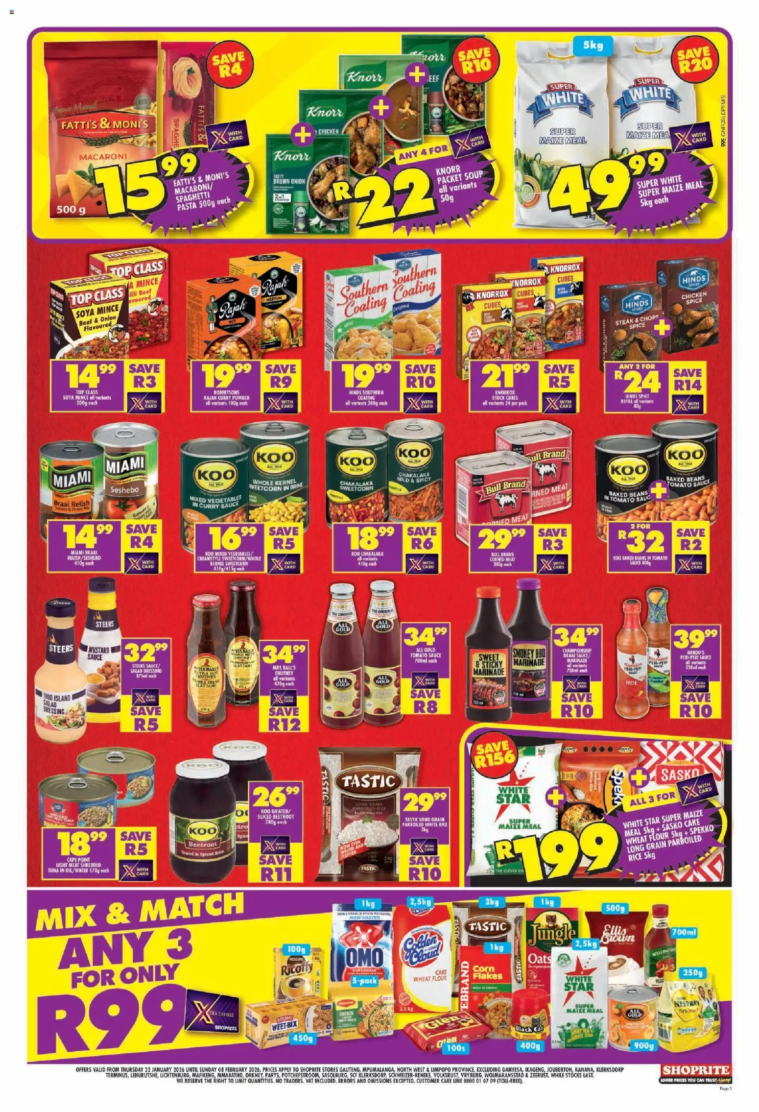 New Shoprite catalogue – valid from 22.01.2026 | Page: 5 | Products: Flour, Rice, Soup, Marinade