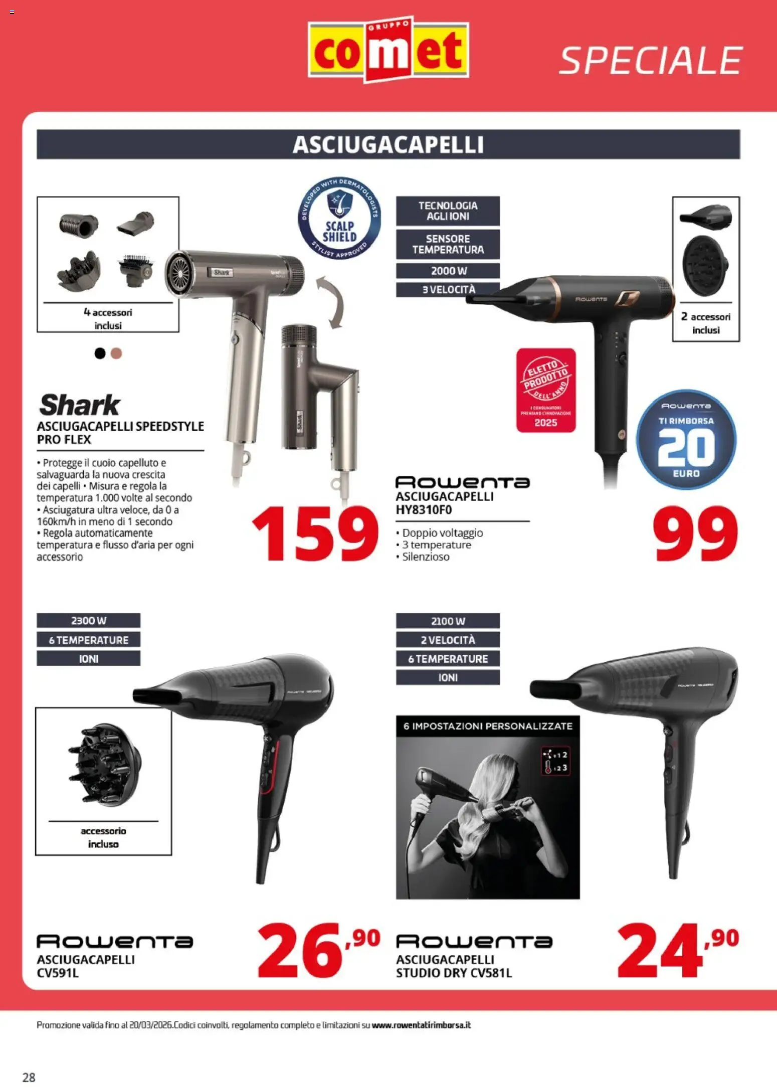 Volantino Comet del 06.03.2026 | Pagina: 28 | Prodotti: Asciugacapelli