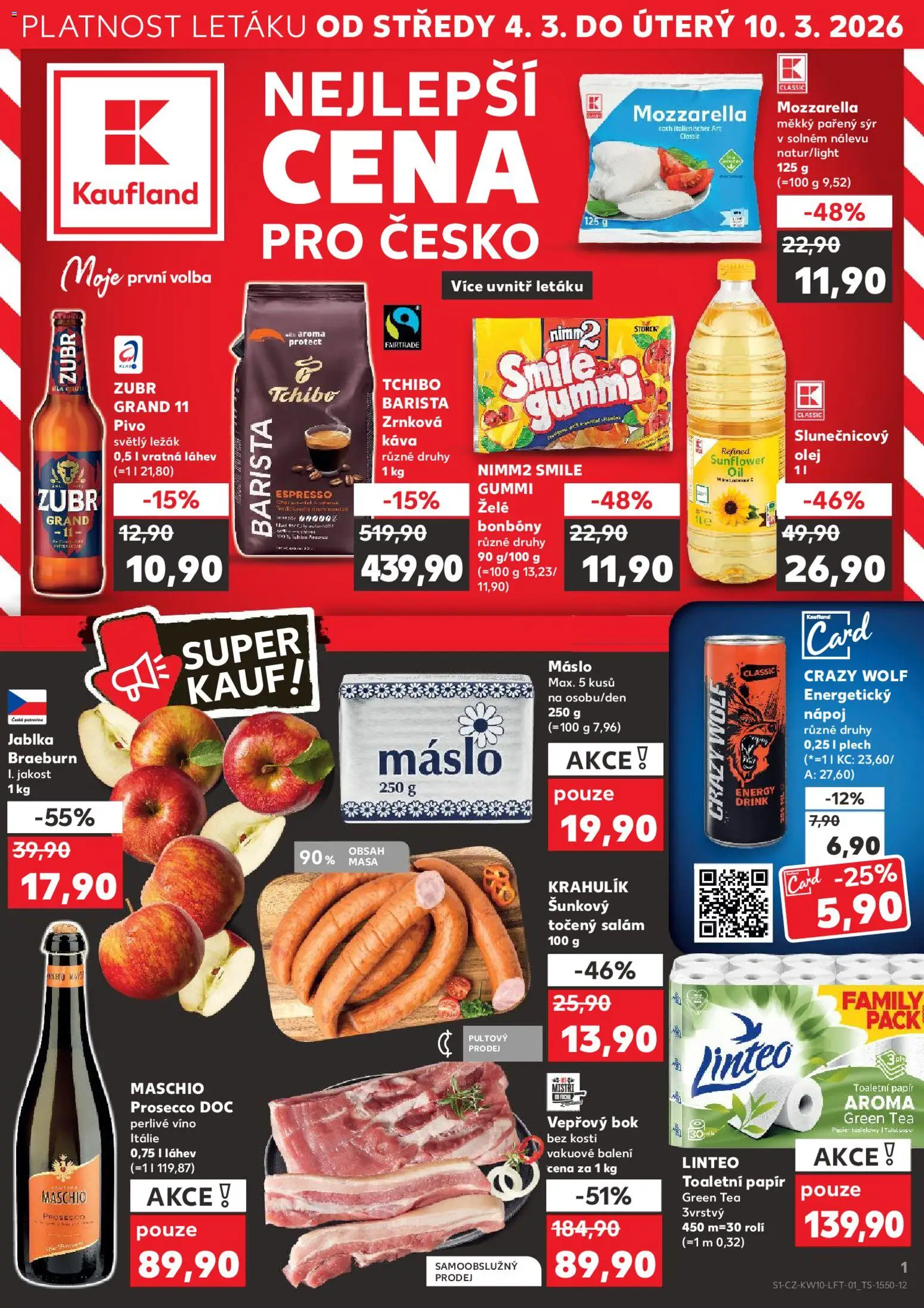 Kaufland leták od 04.03.2026 | Strana: 1 | Produkty: Prosecco, Crazy Wolf, Slunečnicový olej, Energy drink