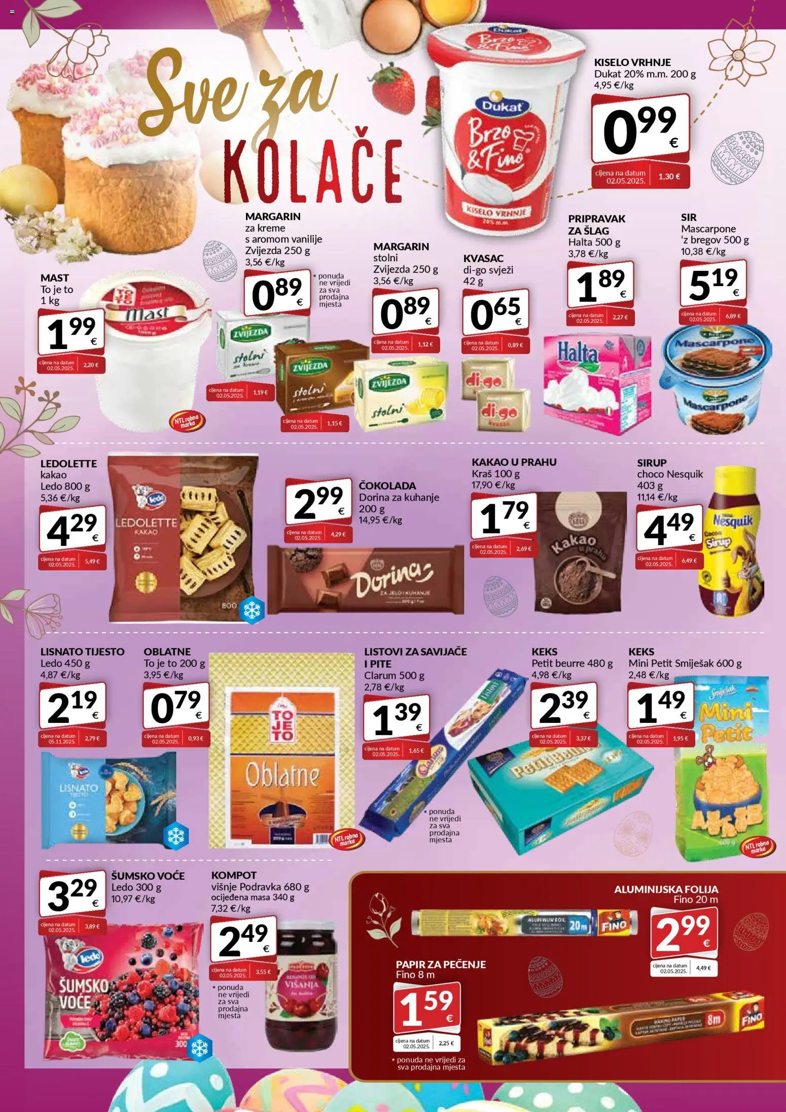 Bakmaz katalog | vrijedi od 01.04.2026 | Stranica: 8 | Proizvodi: Mast, Lisnato tijesto, Papir za pečenje, Kompot