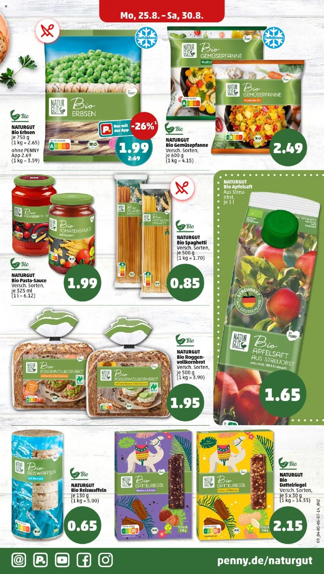 Penny - Baden-Württemberg - gültig ab dem 25.08.2025 | Seite: 9 | Produkte: Vollkornbrot, Apfelsaft, Obst, Erbsen
