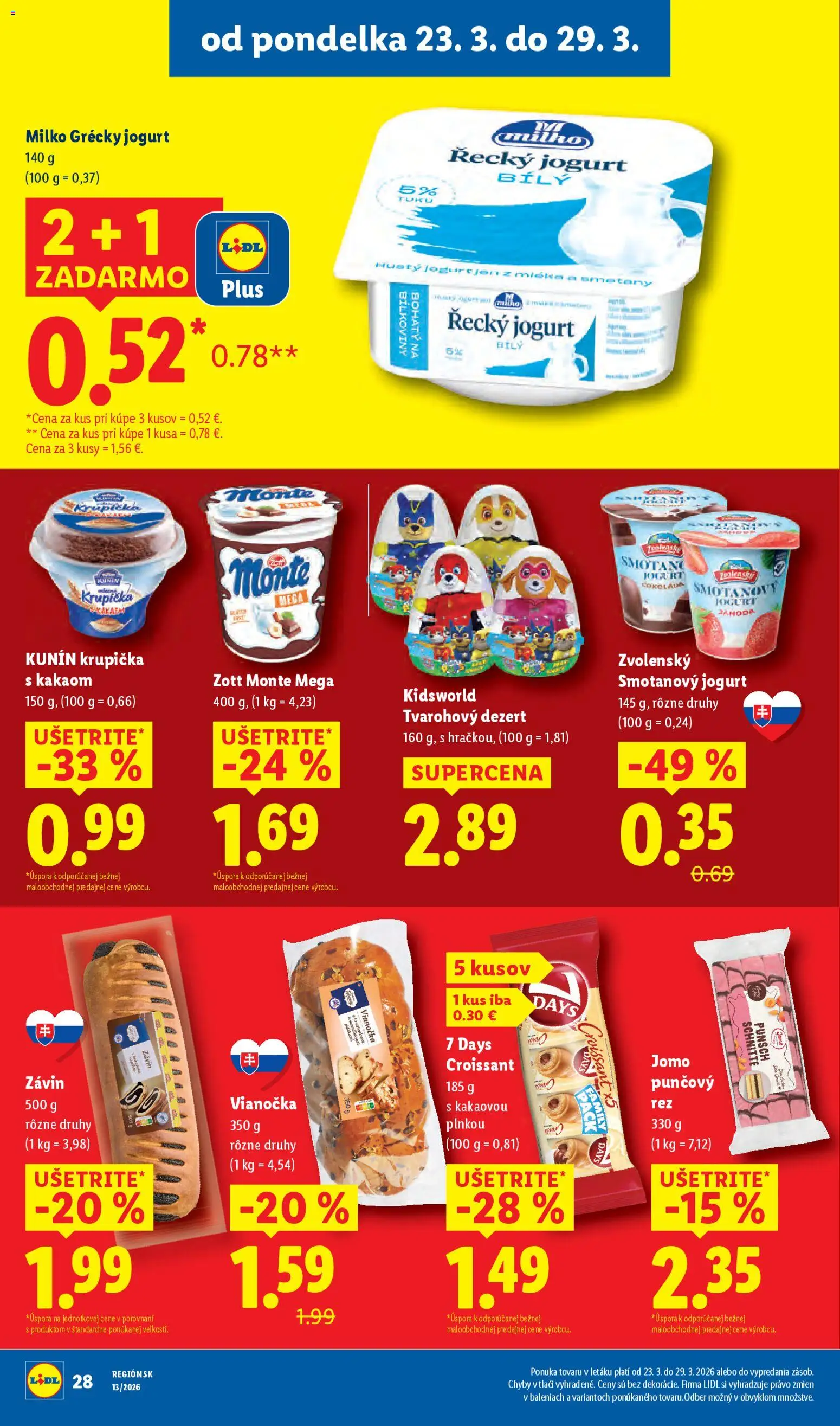 Nové Lidl akcie – leták je platný od 23.03.2026 | Strana: 34 | Produkty: Jogurt, Croissant, Vianočka, Čokoláda