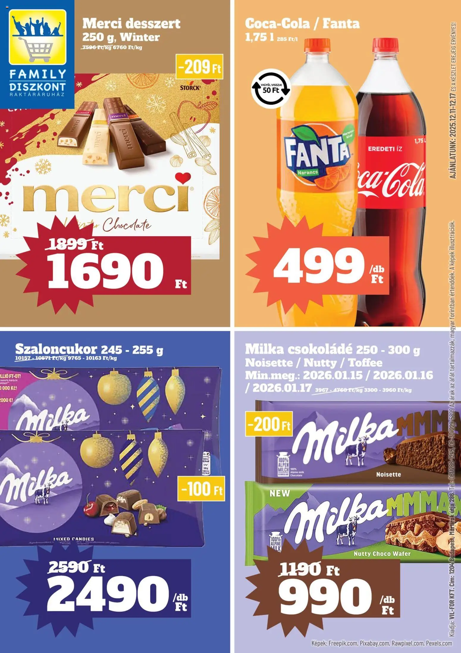 Family Diszkont akciós ujság - amely érvényes a következő dátumtól: 11.12.2025 | Oldal: 1 | Termékek: Fanta, Cola, Csokoládé, Narancs