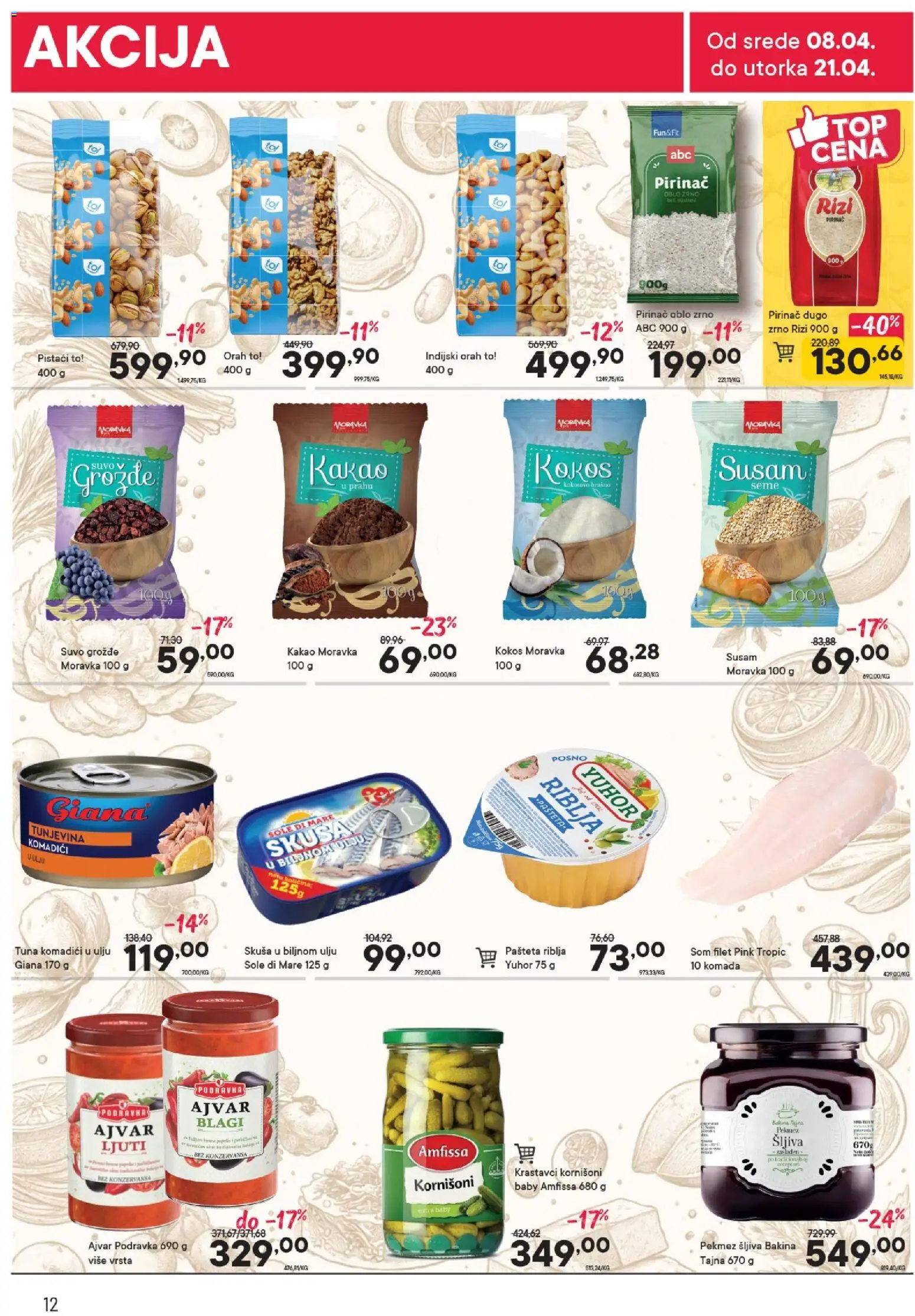 PerSu katalog - važi od 08.04.2026 | Strana: 12 | Proizvode: Ajvar, Krastavci, Pistaći, Pirinač