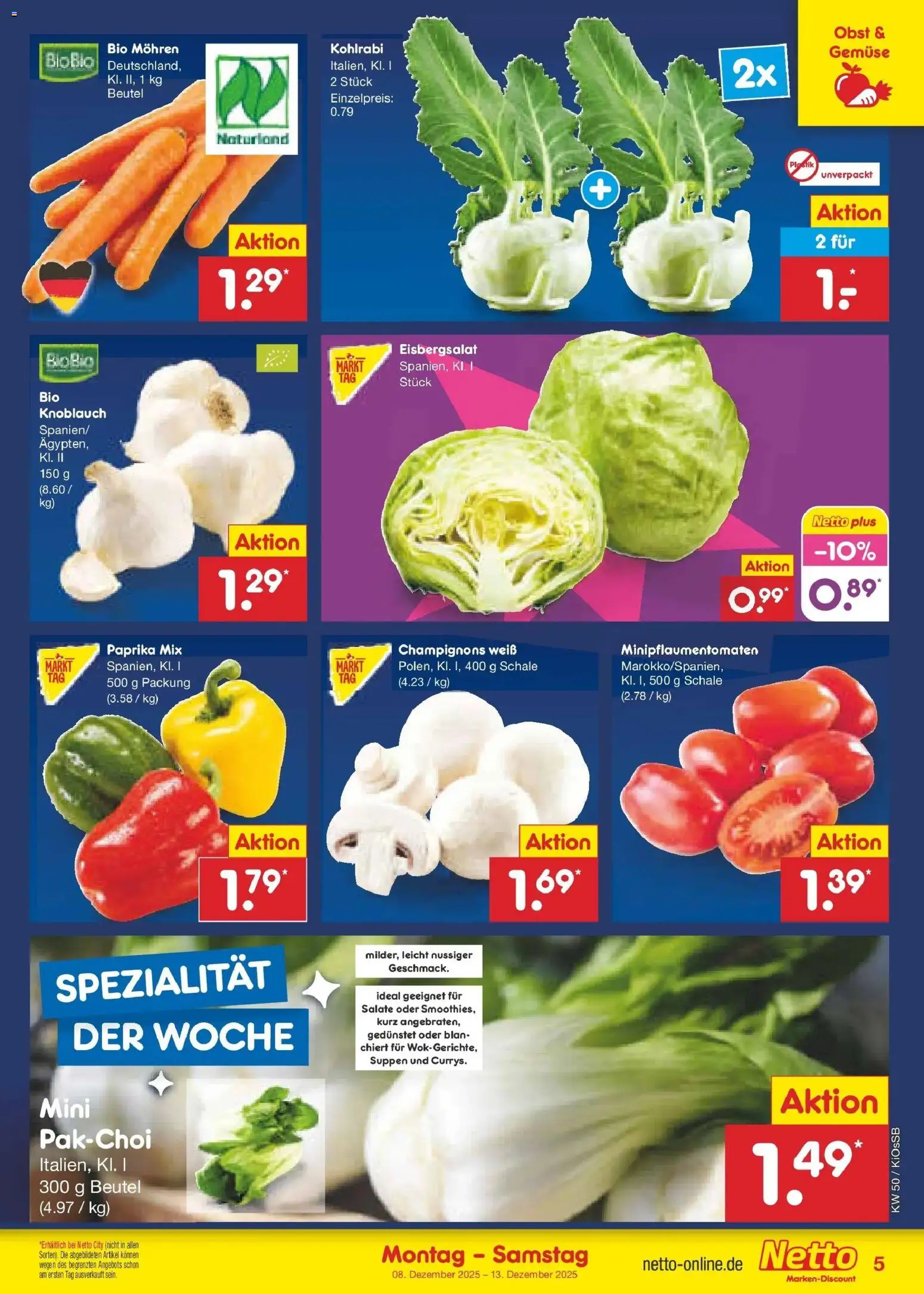 Netto Marken-Discount - Netto: Wochenangebote – gültig ab 08.12.2025 | Seite: 5 | Produkte: Gemüse, Paprika, Obst, Knoblauch