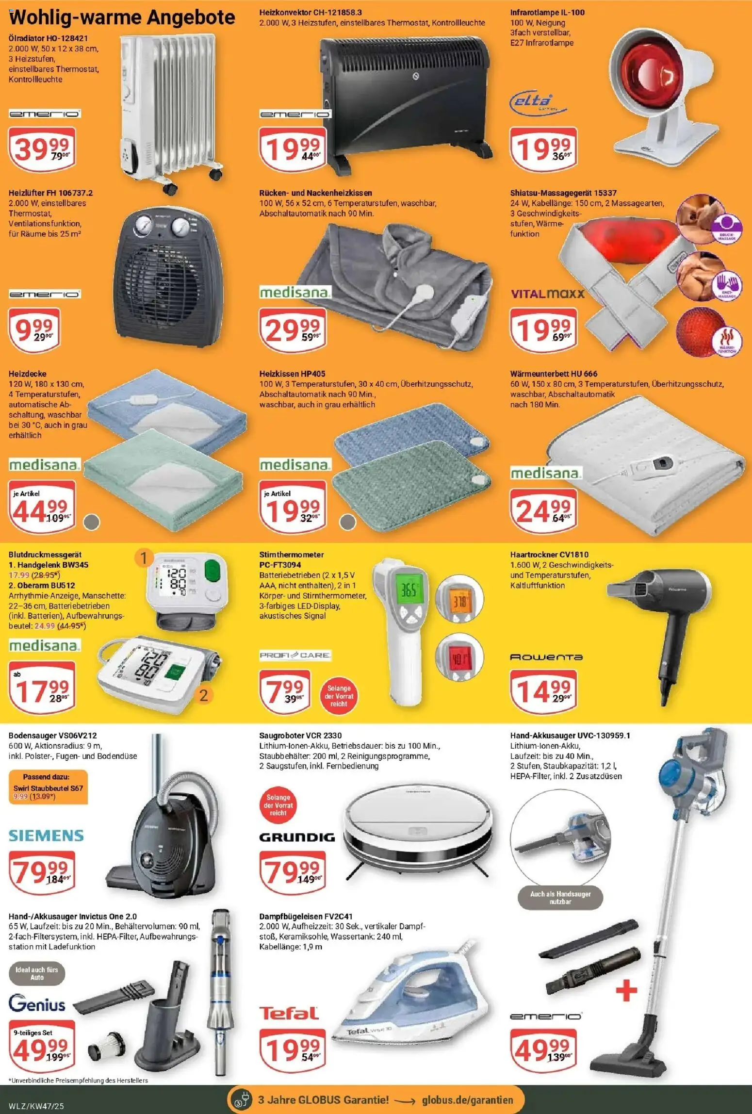 Globus prospekt Weischlitz	 – gültig ab 17.11.2025 | Seite: 24 | Produkte: Siemens, Thermometer, Haartrockner, Heizkissen