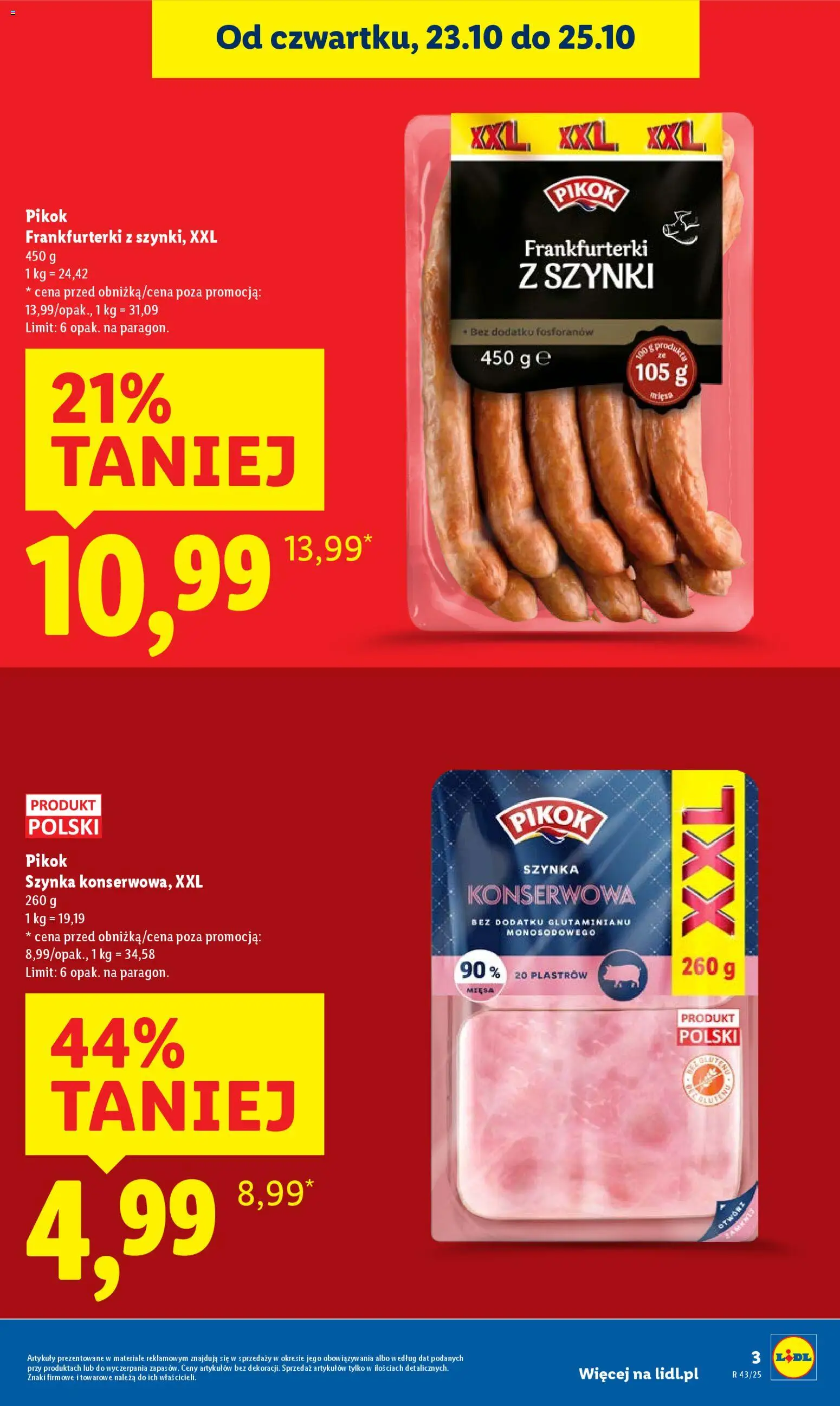 Lidl Gazetka od 23.10.2025 | Strona: 3 | Produkty: Frankfurterki, Szynka