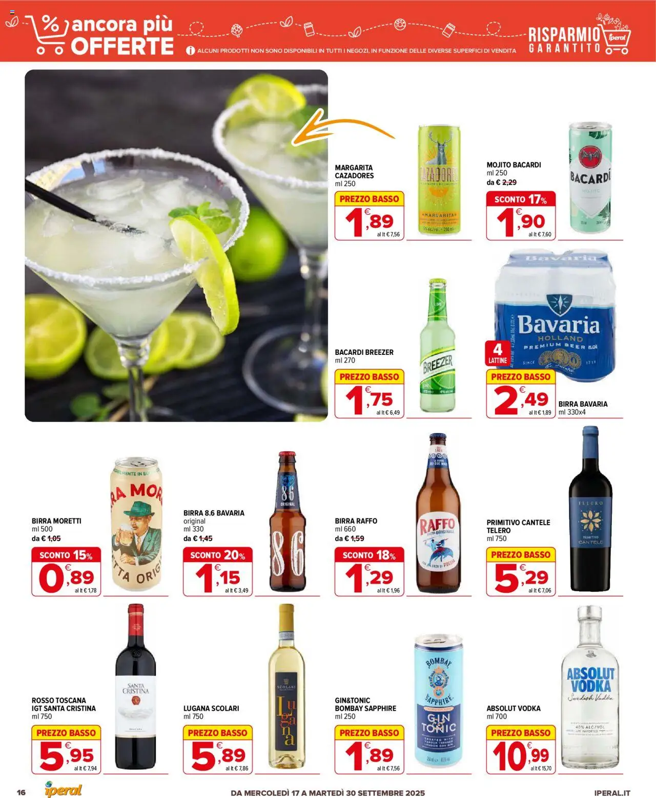 Volantino Iperal del 17.09.2025 | Pagina: 16 | Prodotti: Birra, Gin, Vodka, Birra Moretti