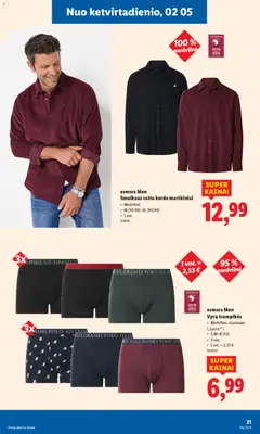 LIDL leidinys galioja nuo 02.02.2026 | Puslapis: 21 | Prekių: Marškiniai, Trumpikės