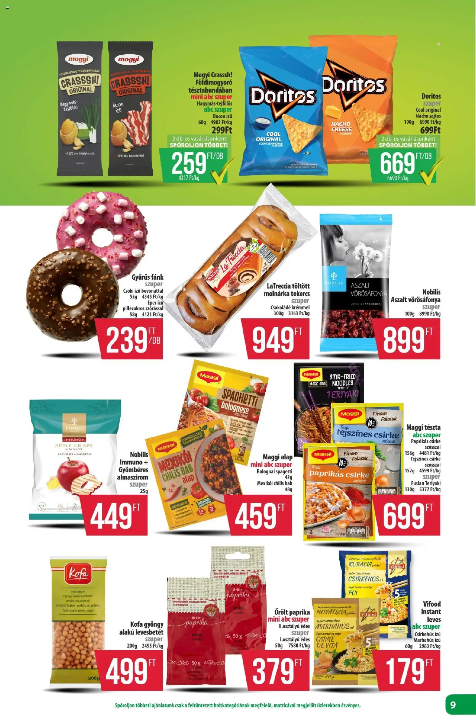 COOP akciós ujság - amely érvényes a következő dátumtól: 20.11.2025 | Oldal: 9 | Termékek: Fánk, Csokoládé, Marhahús, Chilis bab