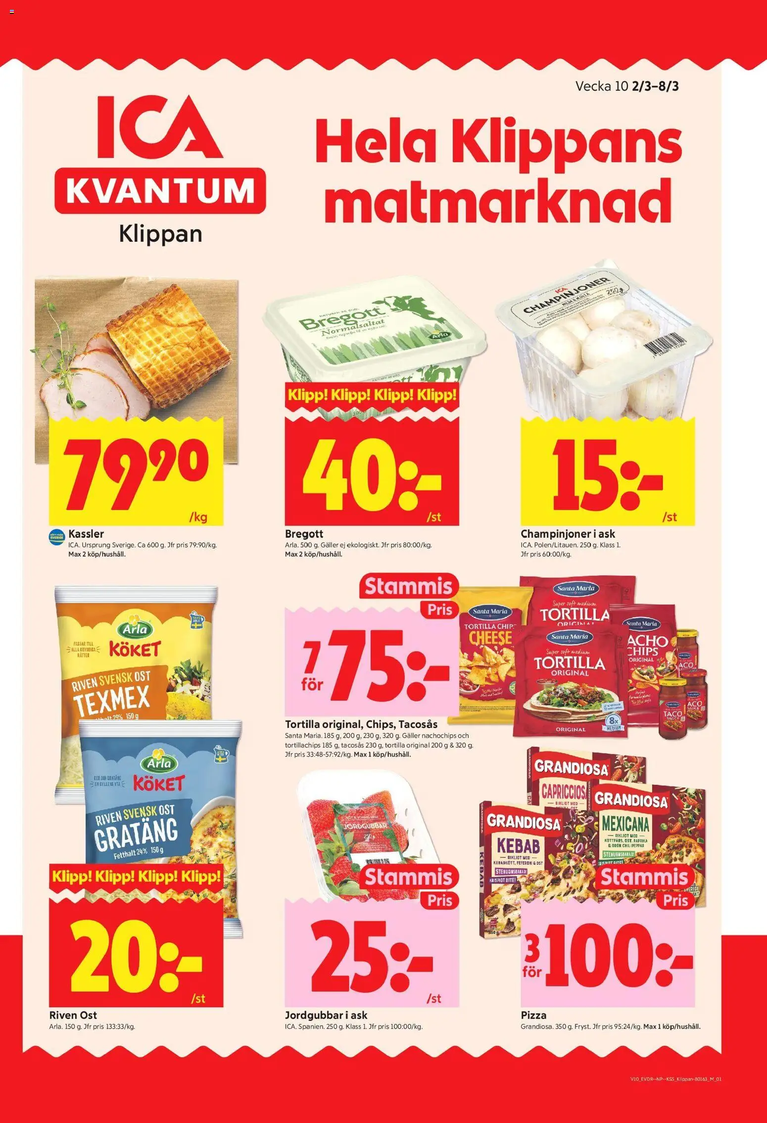 ICA Kvantum reklamblad aktuell från 02.03.2026 | Sida: 1 | Produkter: Tortilla, Kassler, Tortillachips, Bregott