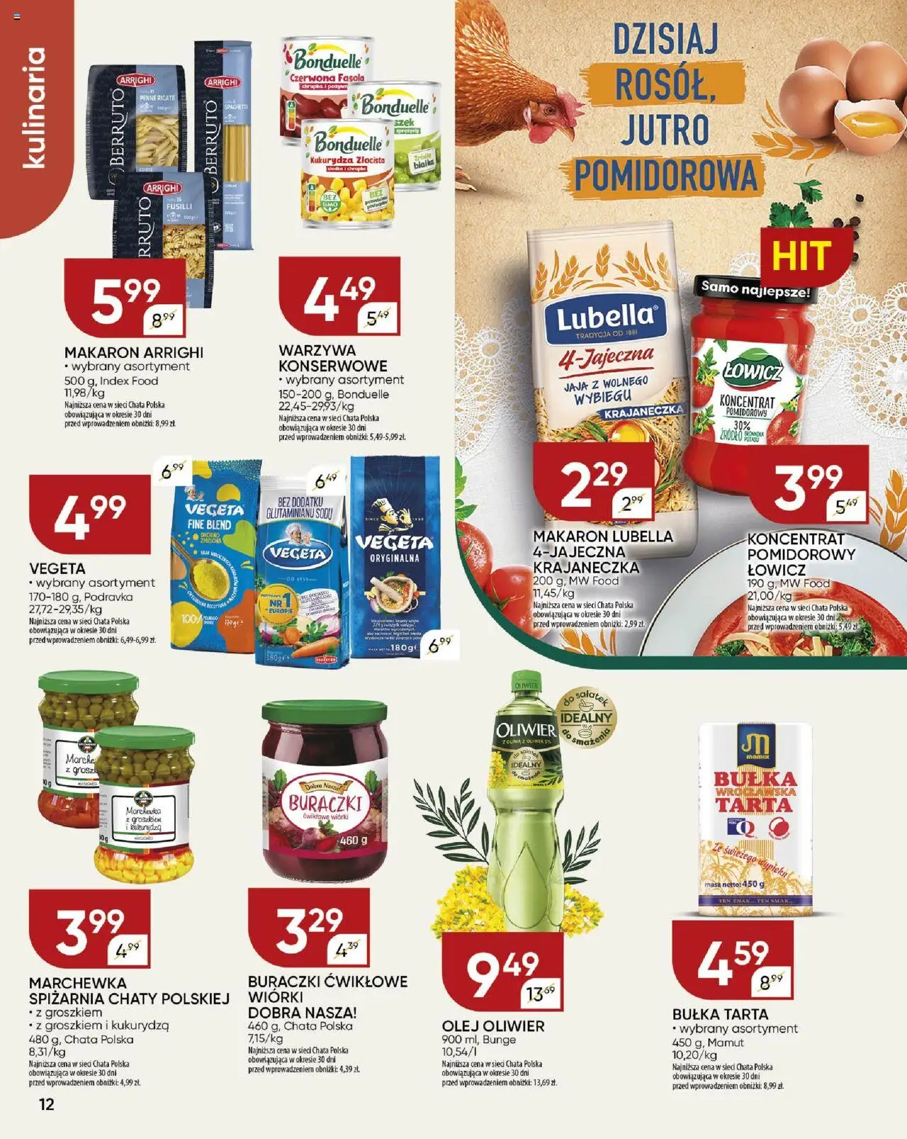 Chata Polska Gazetka od 11.09.2025 | Strona: 12 | Produkty: Olej, Makaron, Warzywa, Jaja