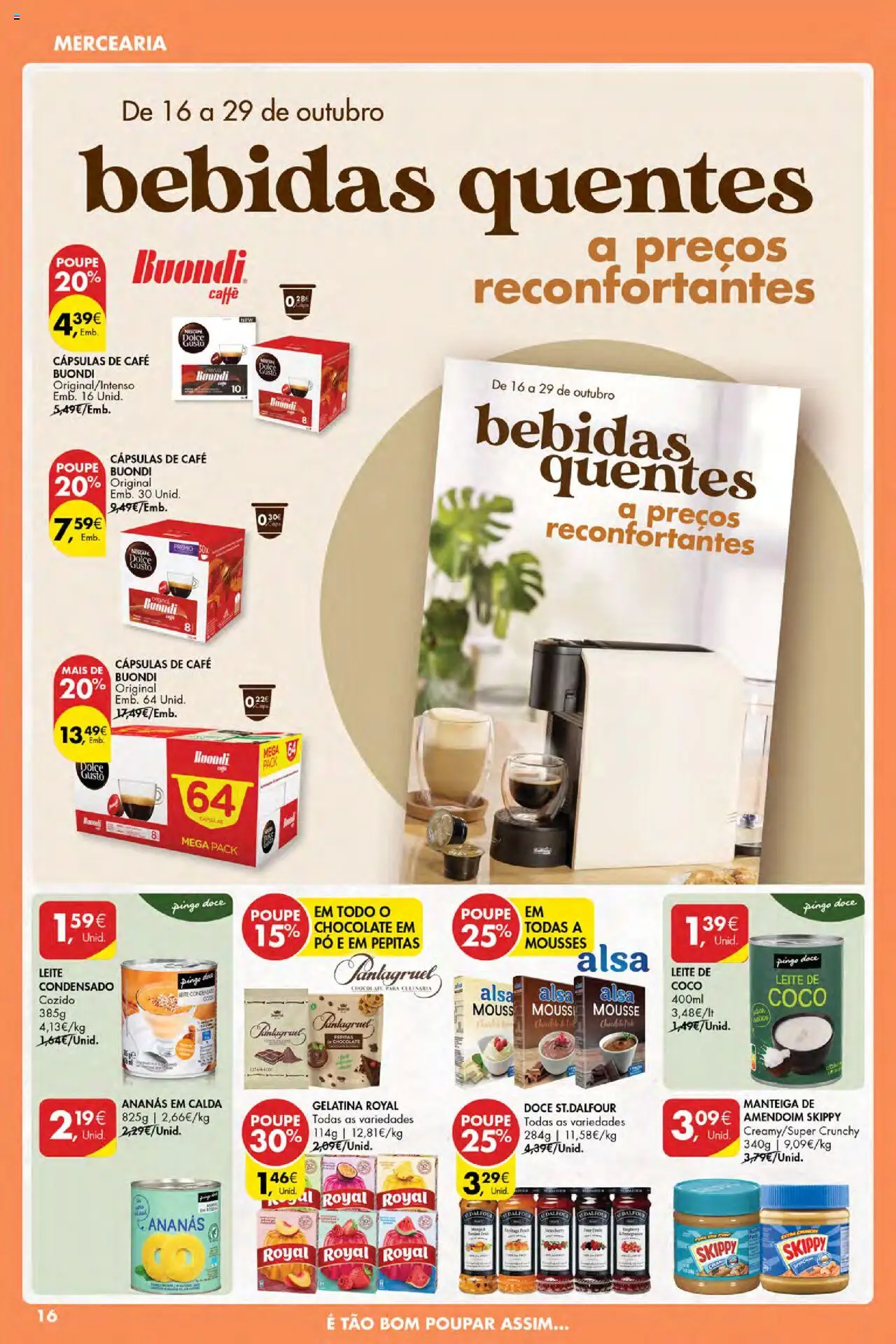 Pingo Doce Poupe Esta Semana Açores │ válido de 16.10.2025 | Página: 16 | Produtos: Manteiga de amendoim, Gelatina, Leite condensado, Café