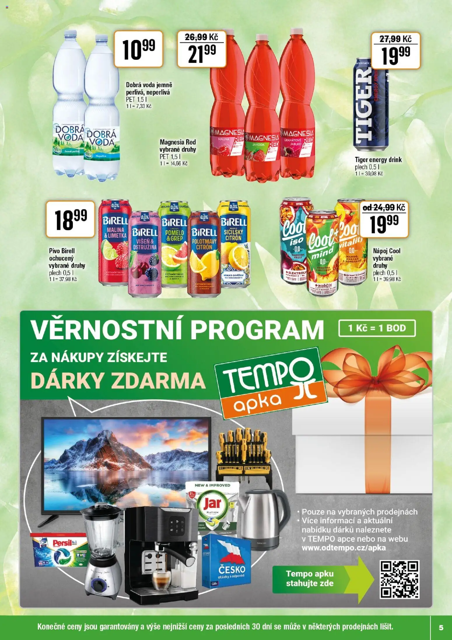 Tempo leták - Tuty od 08.04.2026 | Strana: 5 | Produkty: Voda, Pivo, Magnesia Red, Energy drink