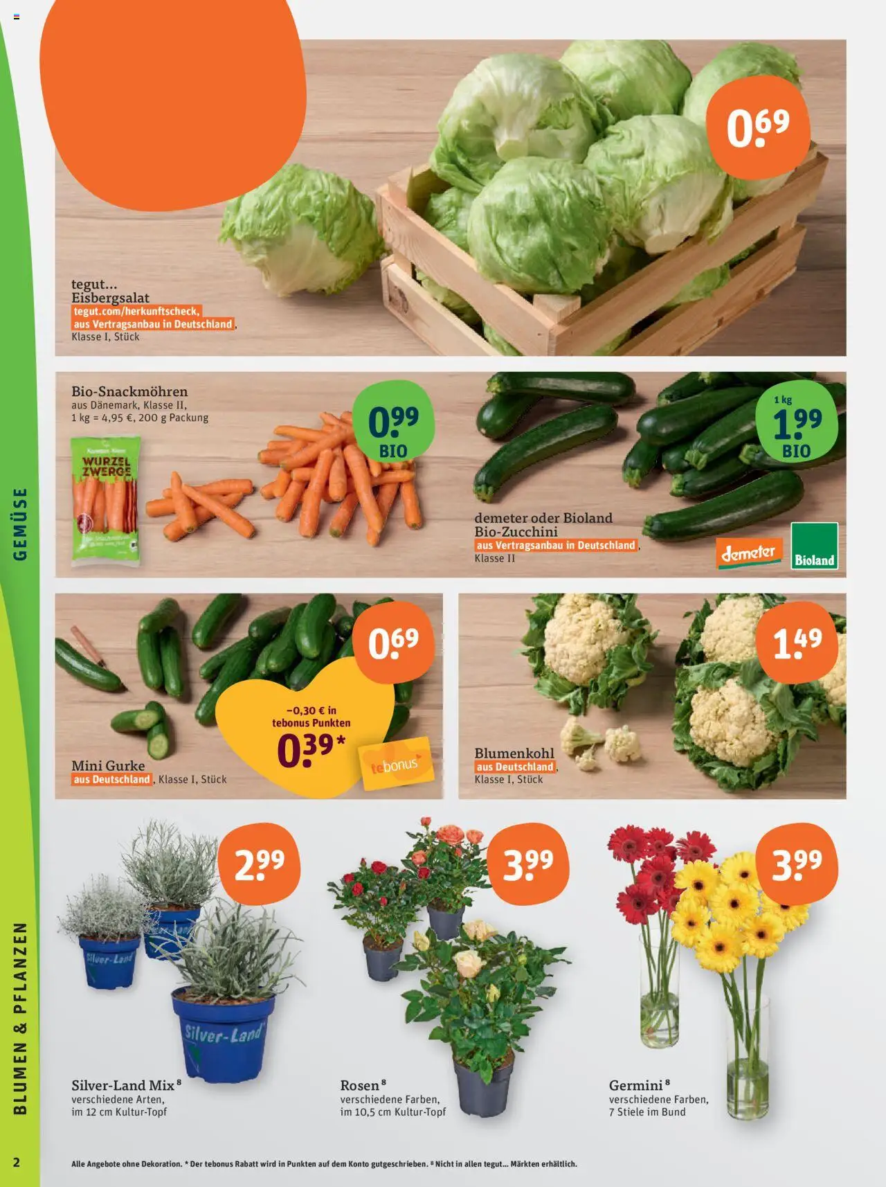 Tegut Prospekt - gültig ab dem 25.08.2025 | Seite: 4 | Produkte: Blumen, Eisbergsalat, Gemüse, Blumenkohl