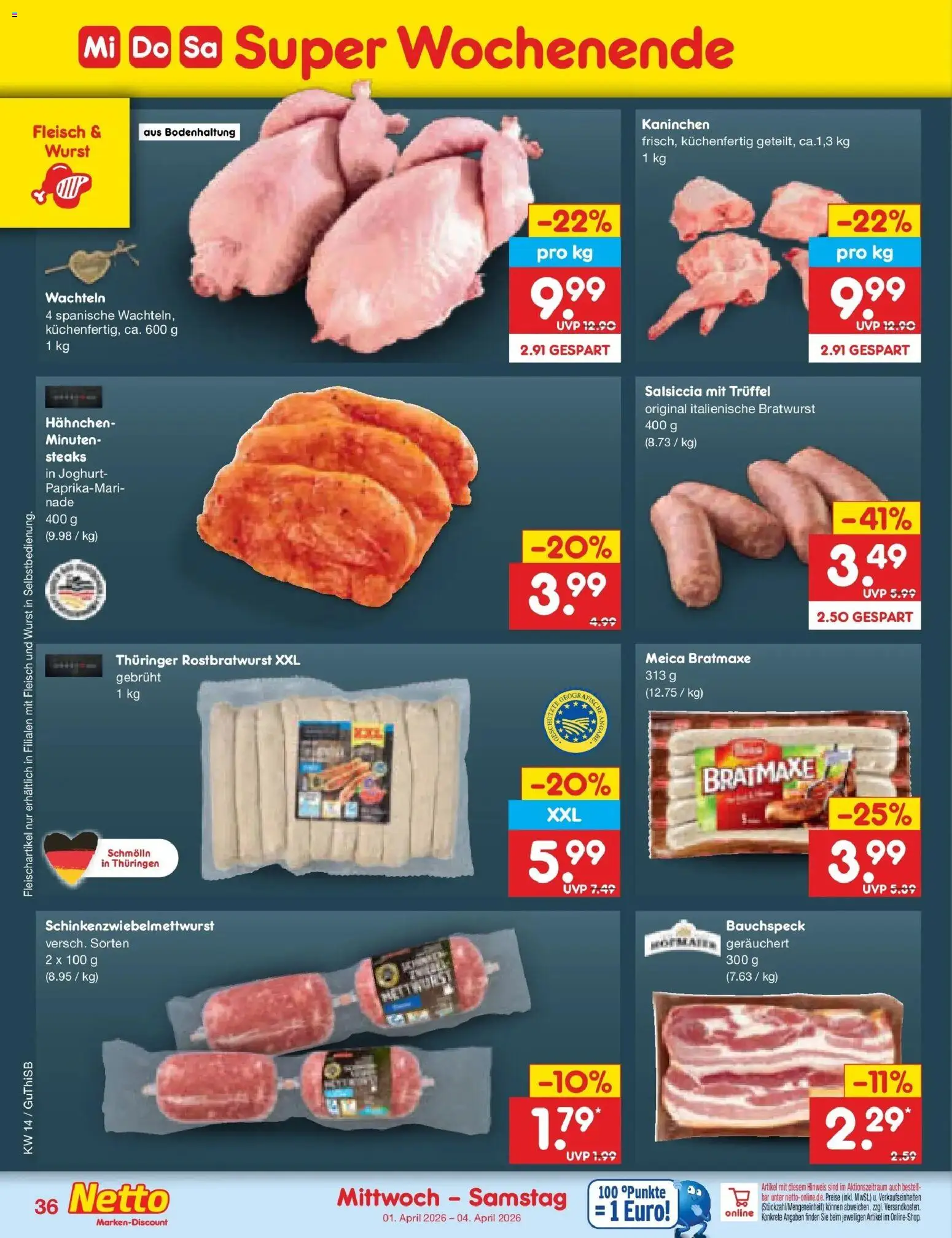 Netto Marken-Discount Prospekt Machern	 – gültig ab 30.03.2026 | Seite: 50 | Produkte: Hahnchen, Kaninchen, Meica, Wurst