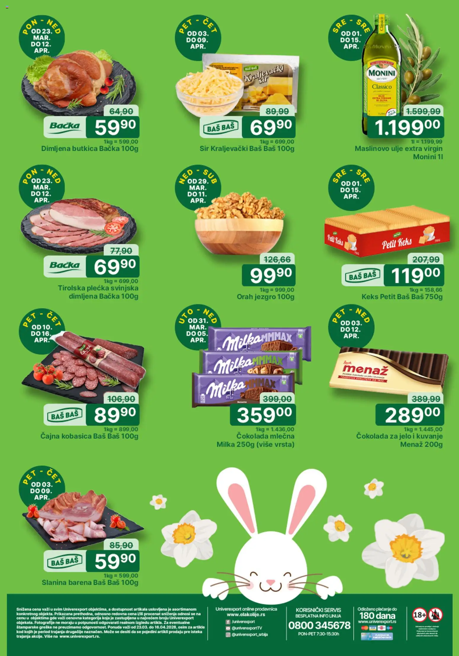 Univerexport katalog - važi od 23.03.2026 | Strana: 1 | Proizvode: Monini, Orah jezgro, Maslinovo ulje, Kobasica