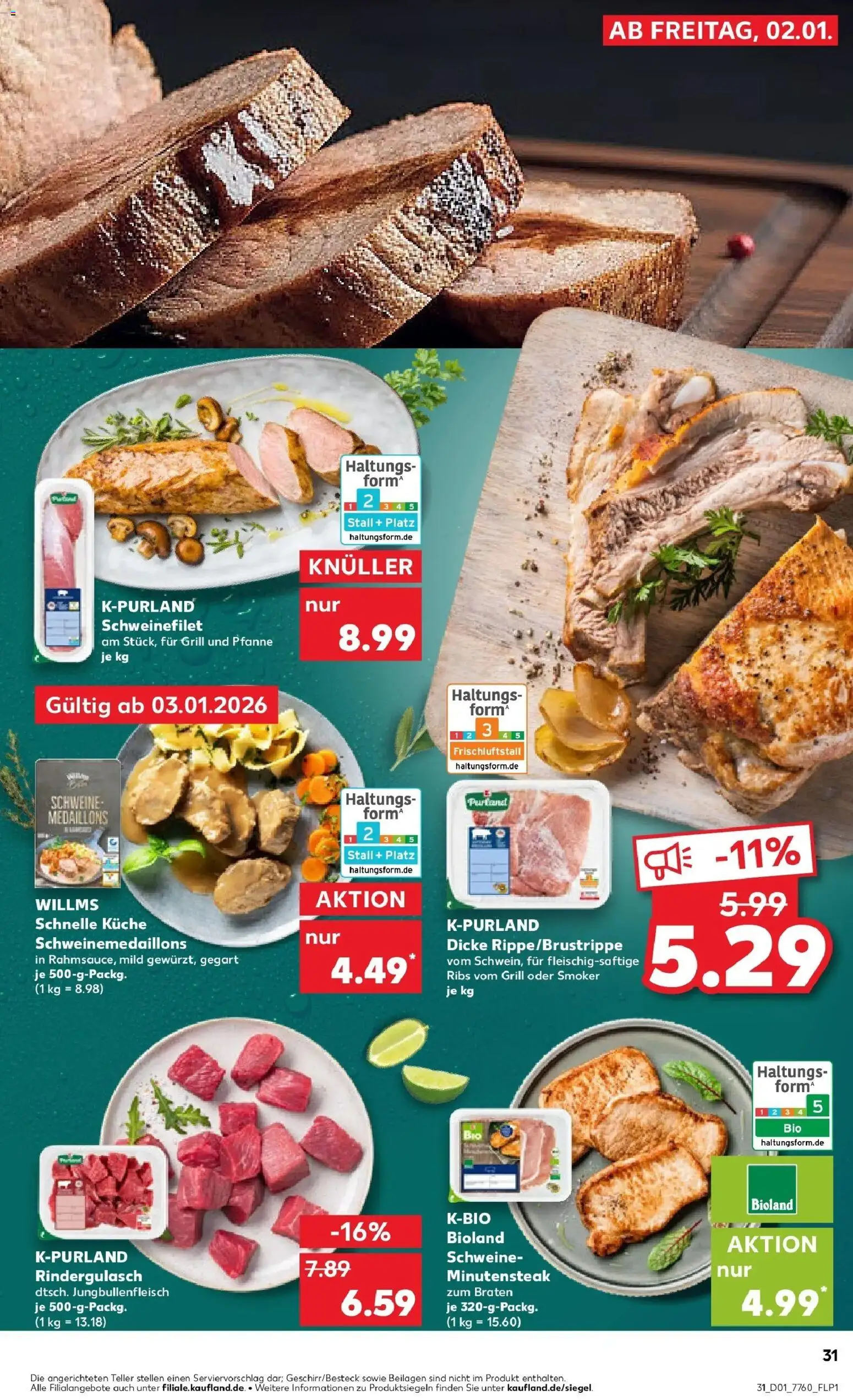 Kaufland prospekt Vilshofen An Der Donau	 – gültig ab 05.01.2026 | Seite: 31 | Produkte: Rindergulasch, Küche, Schweinefilet, Steak