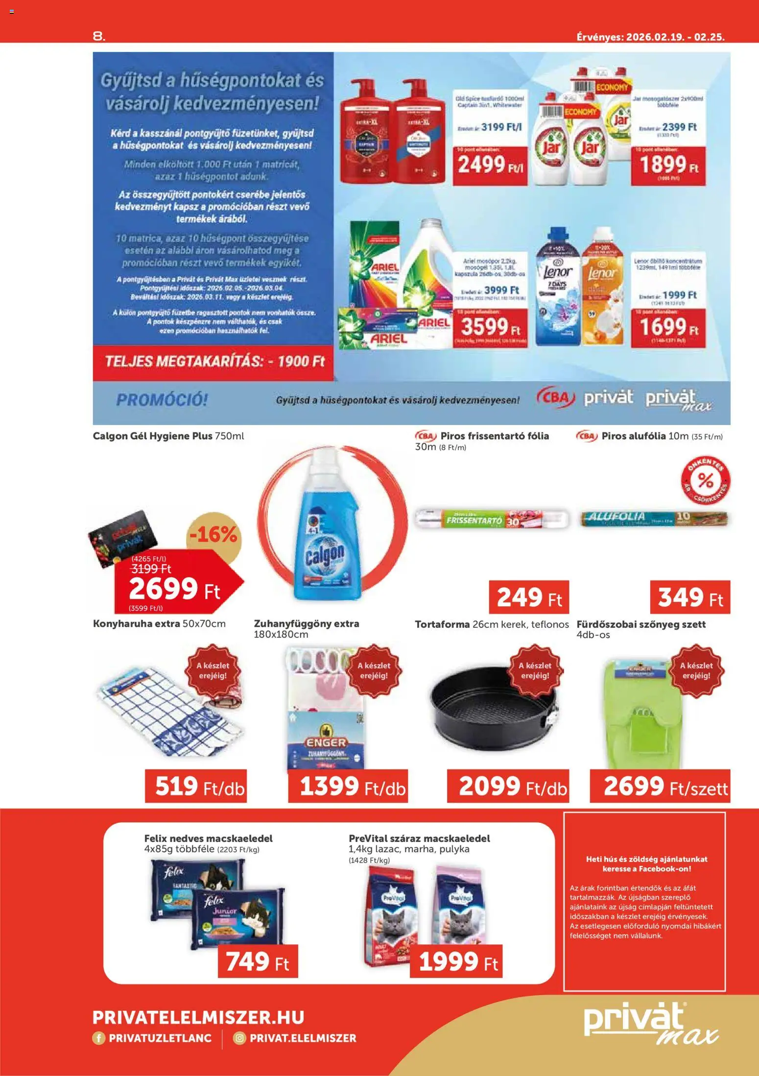 PRIVÁT akciós ujság - amely érvényes a következő dátumtól: 19.02.2026 | Oldal: 8 | Termékek: Old spice, Hús, Zuhanyfüggöny, Só