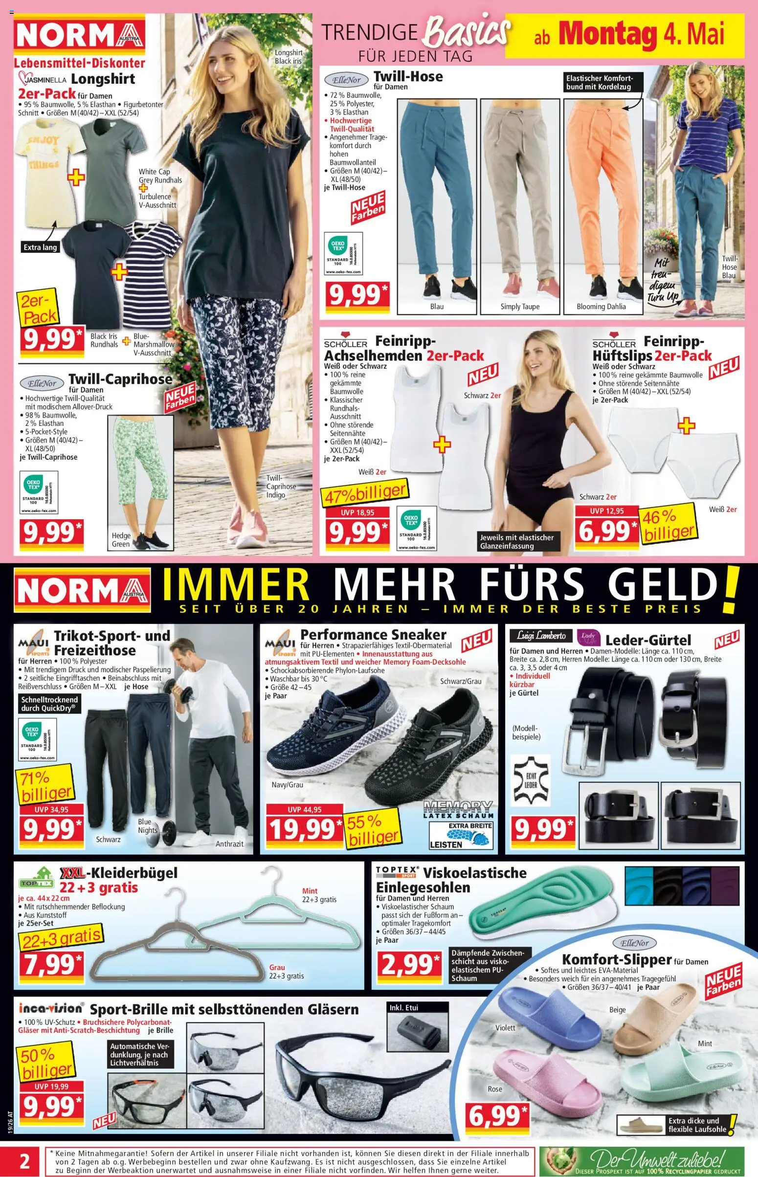 Norma Flugblatt gültig ab 04.05.2026 | Seite: 2 | Produkte: Hose, Brille, Gürtel