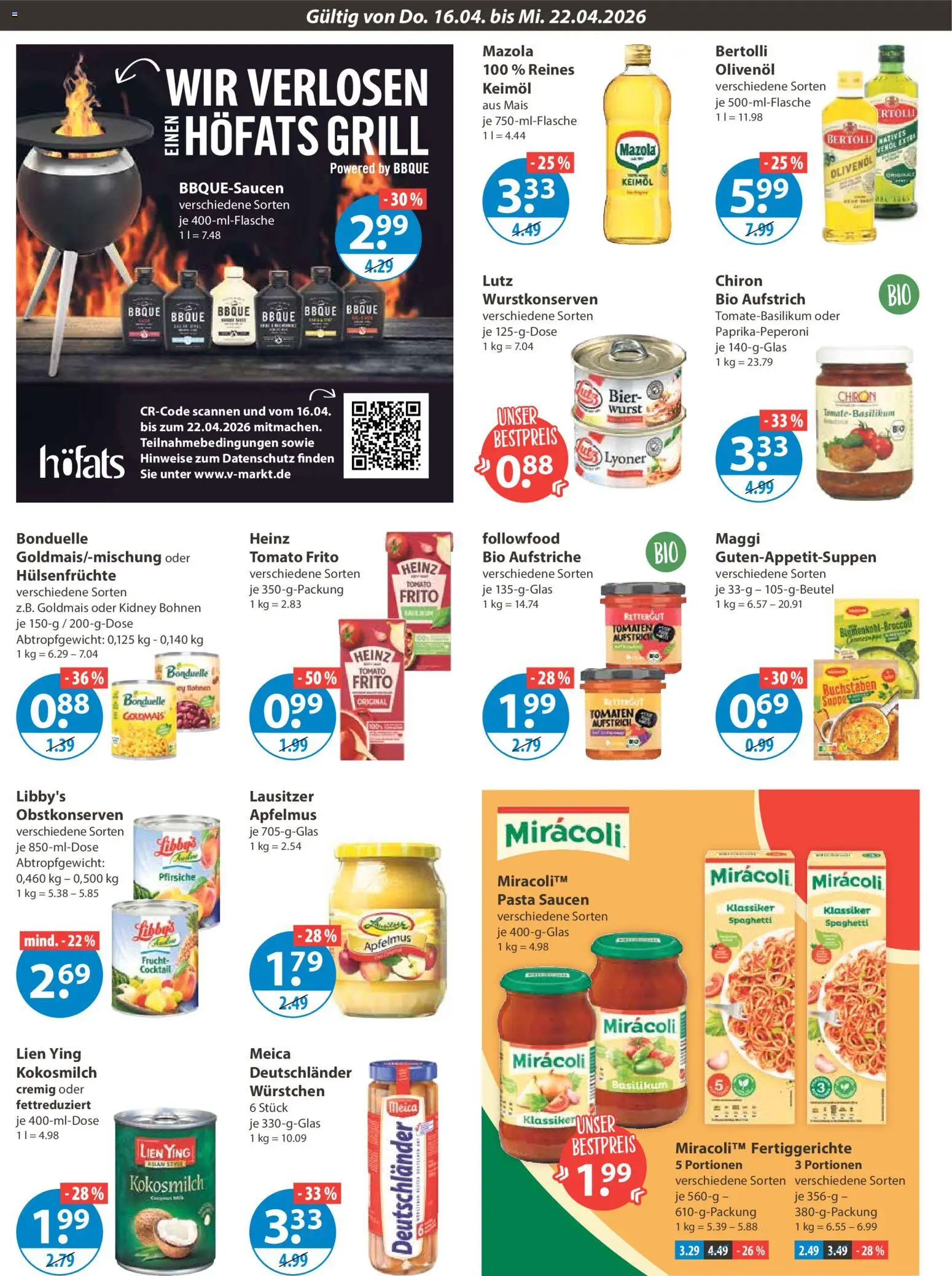 V-Markt Schwaben / Oberbayern – gültig ab 16.04.2026 | Seite: 8 | Produkte: Olivenol, Fertiggerichte, Wurst, Pasta