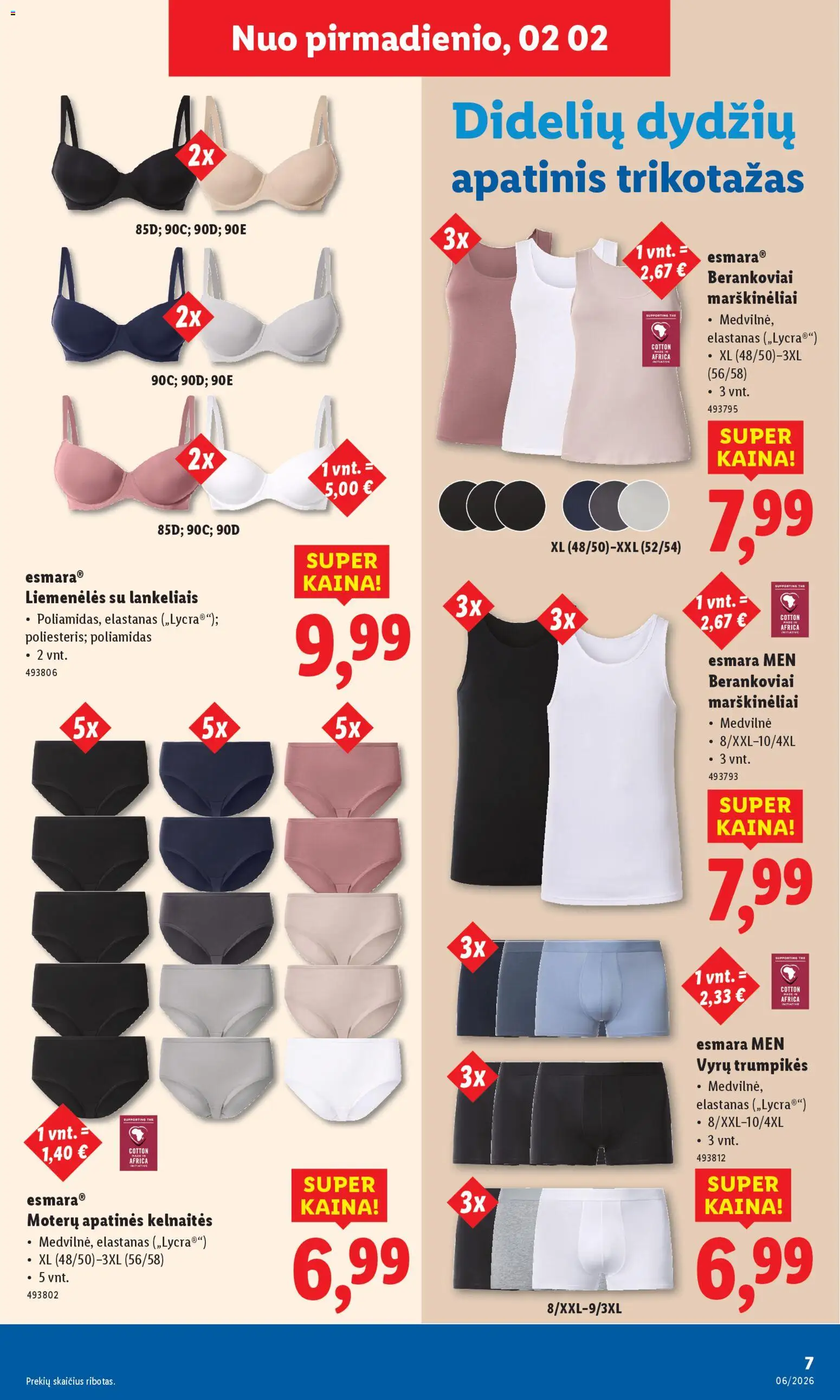 LIDL akcijos nuo 02.02.2026 | Puslapis: 7 | Prekių: Marškinėliai, Apatinis trikotažas, Kelnaitės, Trumpikės