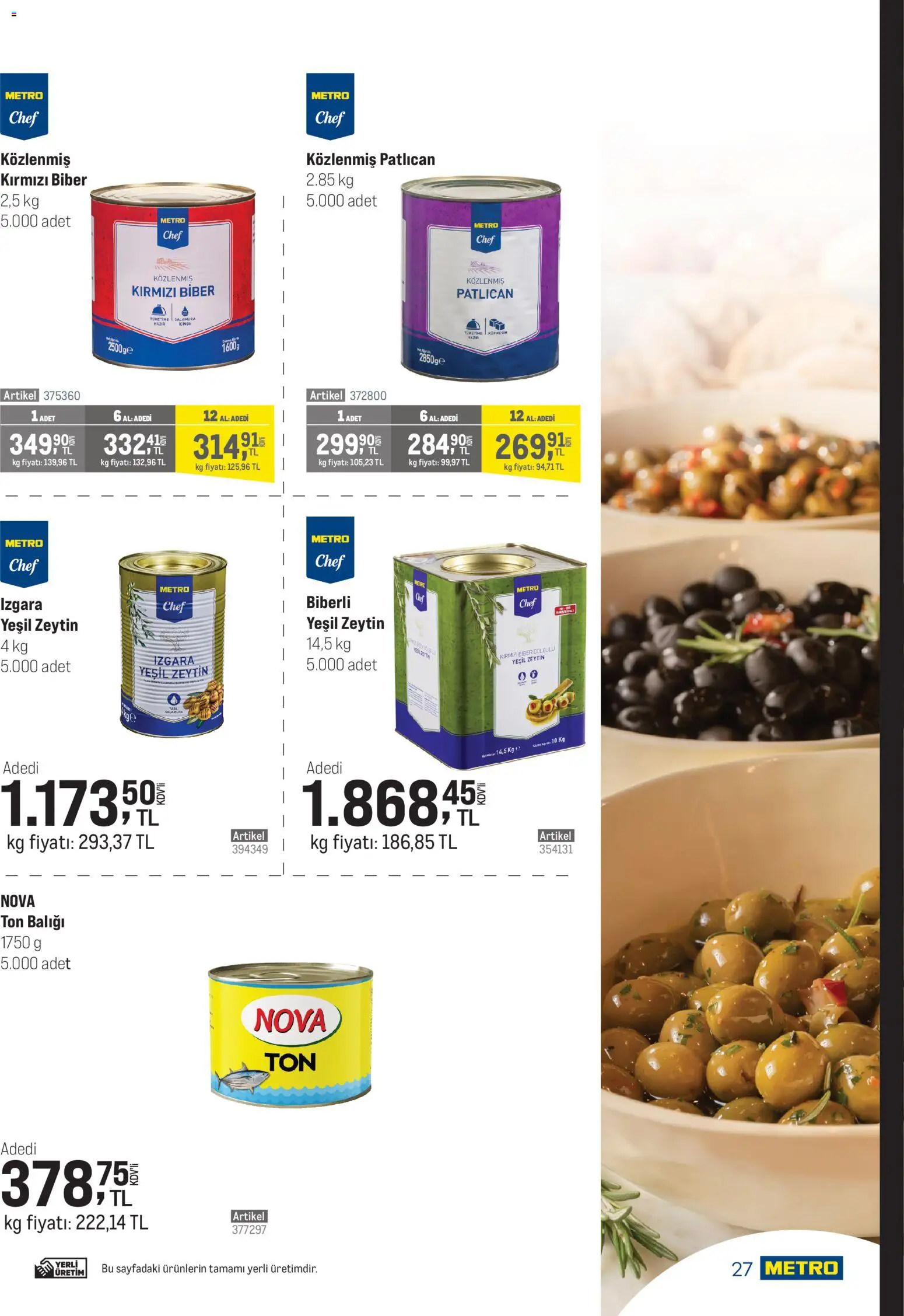 Metro - Şehir Otelleri - 22.04.2026 tarihinden itibaren geçerlidir | Sayfa: 27 | Ürünler: Patlıcan, Zeytin, Ton balığı, Izgara
