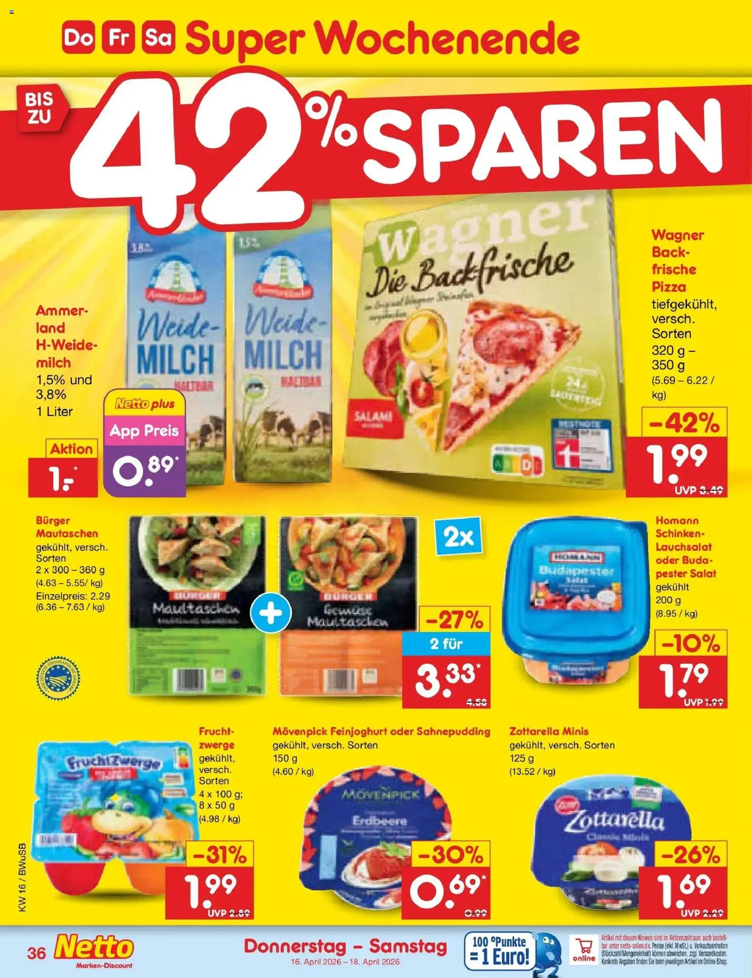 Netto Marken-Discount Prospekt Stemwede-Dielingen	 – gültig ab 13.04.2026 | Seite: 54 | Produkte: Burger, Salami, Pizza, Salat