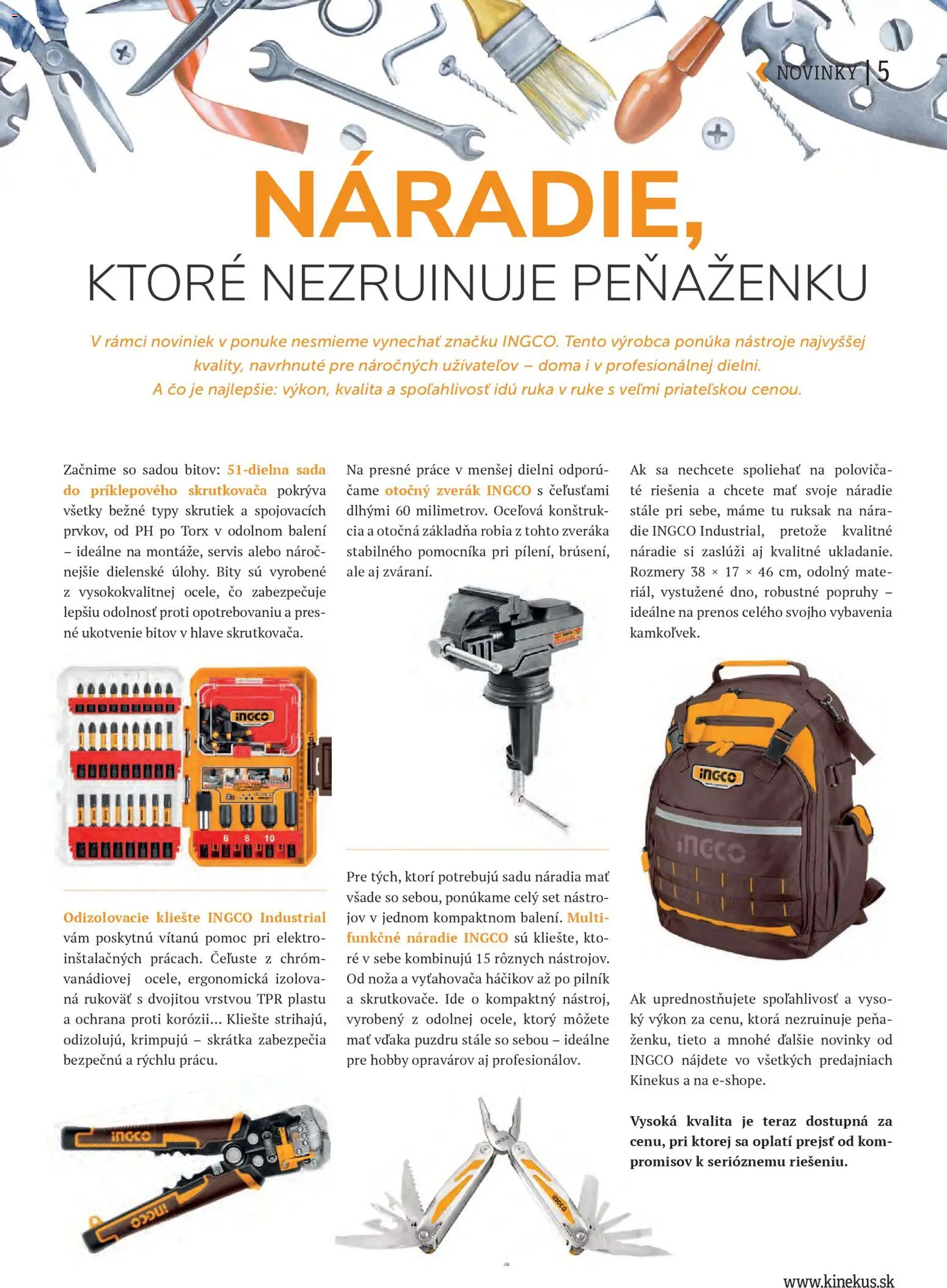 Nové Kinekus akcie – leták je platný od 15.12.2025 | Strana: 5 | Produkty: Náradie, Ruksak