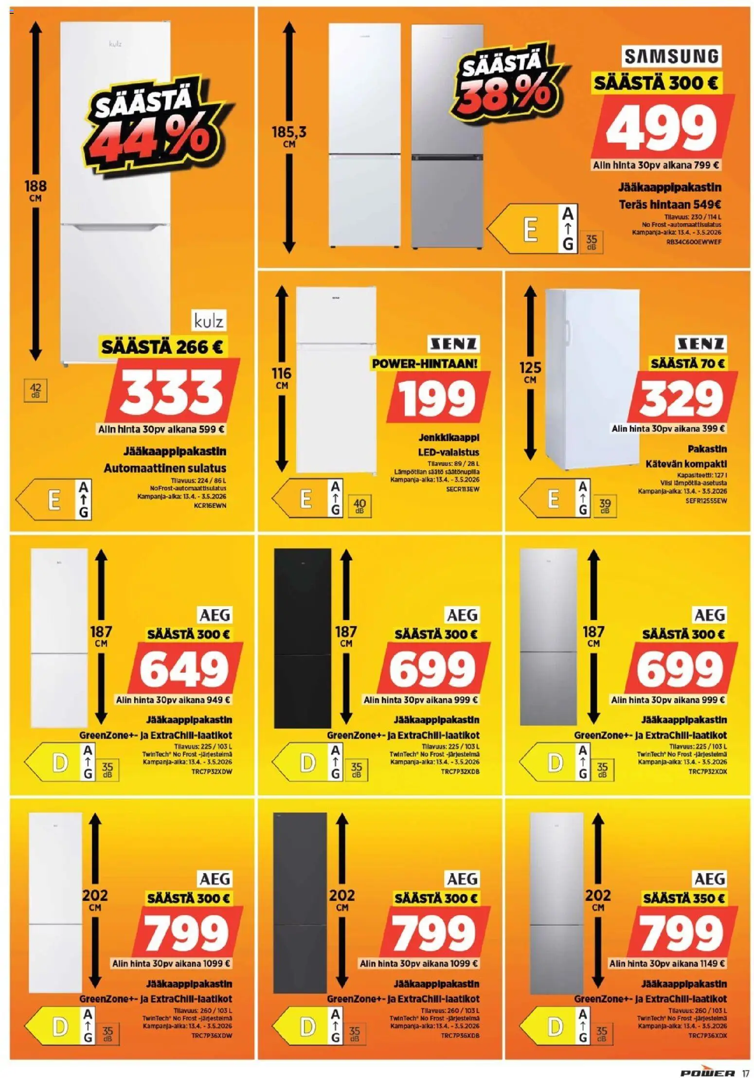 Power tarjoukset – voimassa 13.04.2026 alkaen | Sivu: 17 | Tuotteet: Pakastin, Jääkaappipakastin