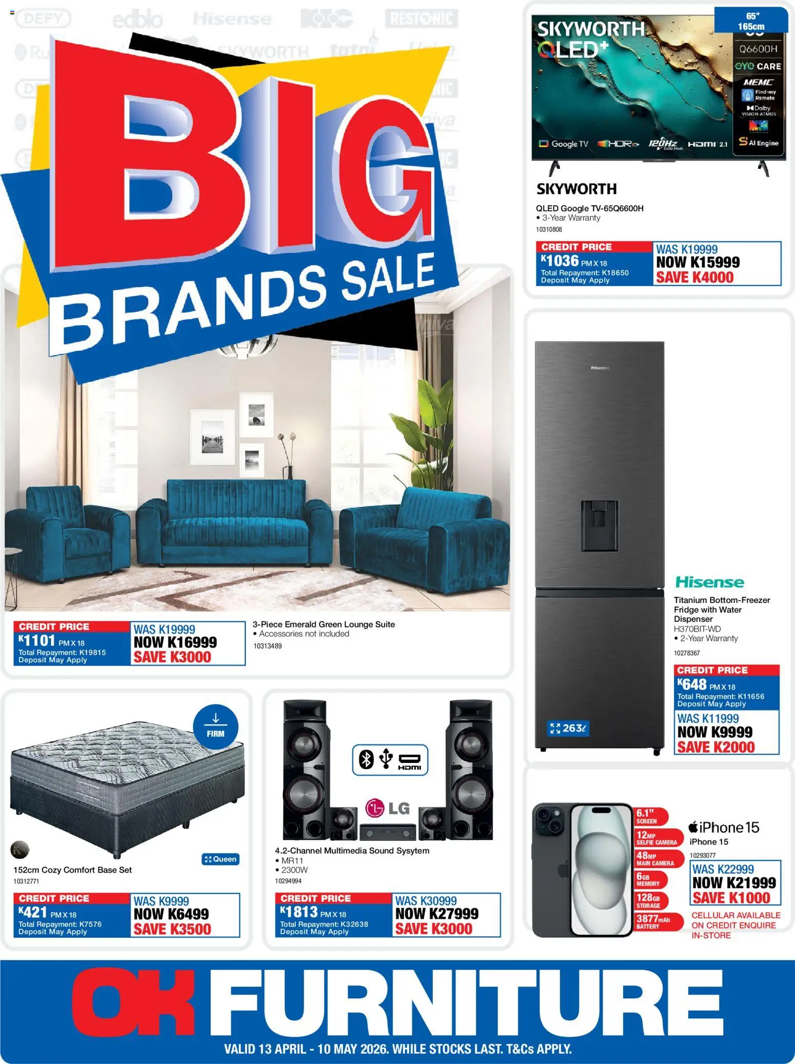New OK Furniture catalogue – valid from 13.04.2026 | Page: 1 | Products: Camera, TV, Battery, Fridge
