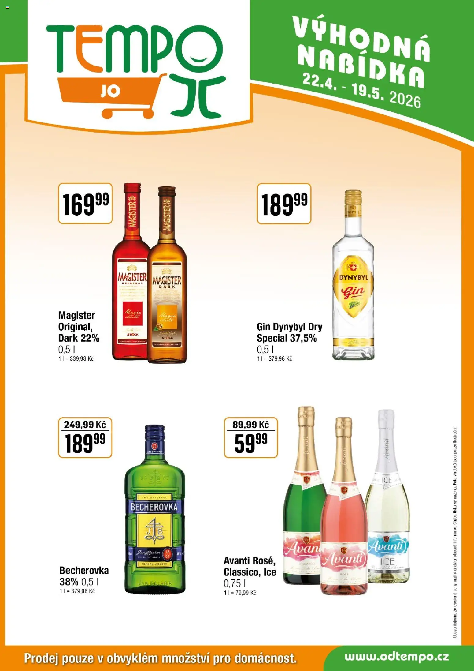 Tempo leták - JO od 22.04.2026 | Strana: 7 | Produkty: Magister, Avanti, Gin Dynybyl, Becherovka