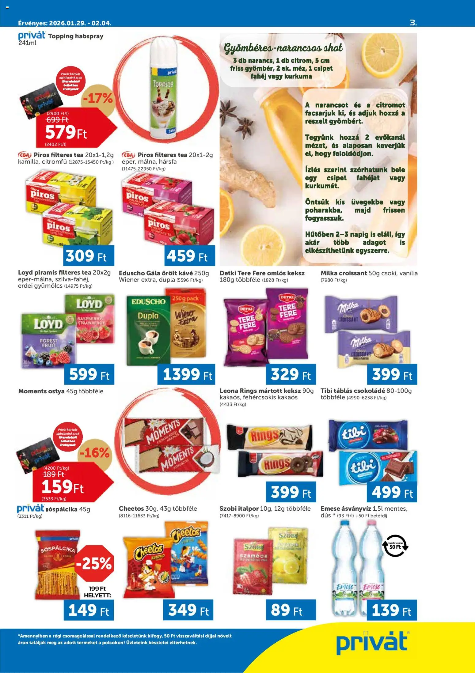 PRIVÁT akciós ujság - amely érvényes a következő dátumtól: 29.01.2026 | Oldal: 3 | Termékek: Gyümölcs, Csokoládé, Tea, Fahéj
