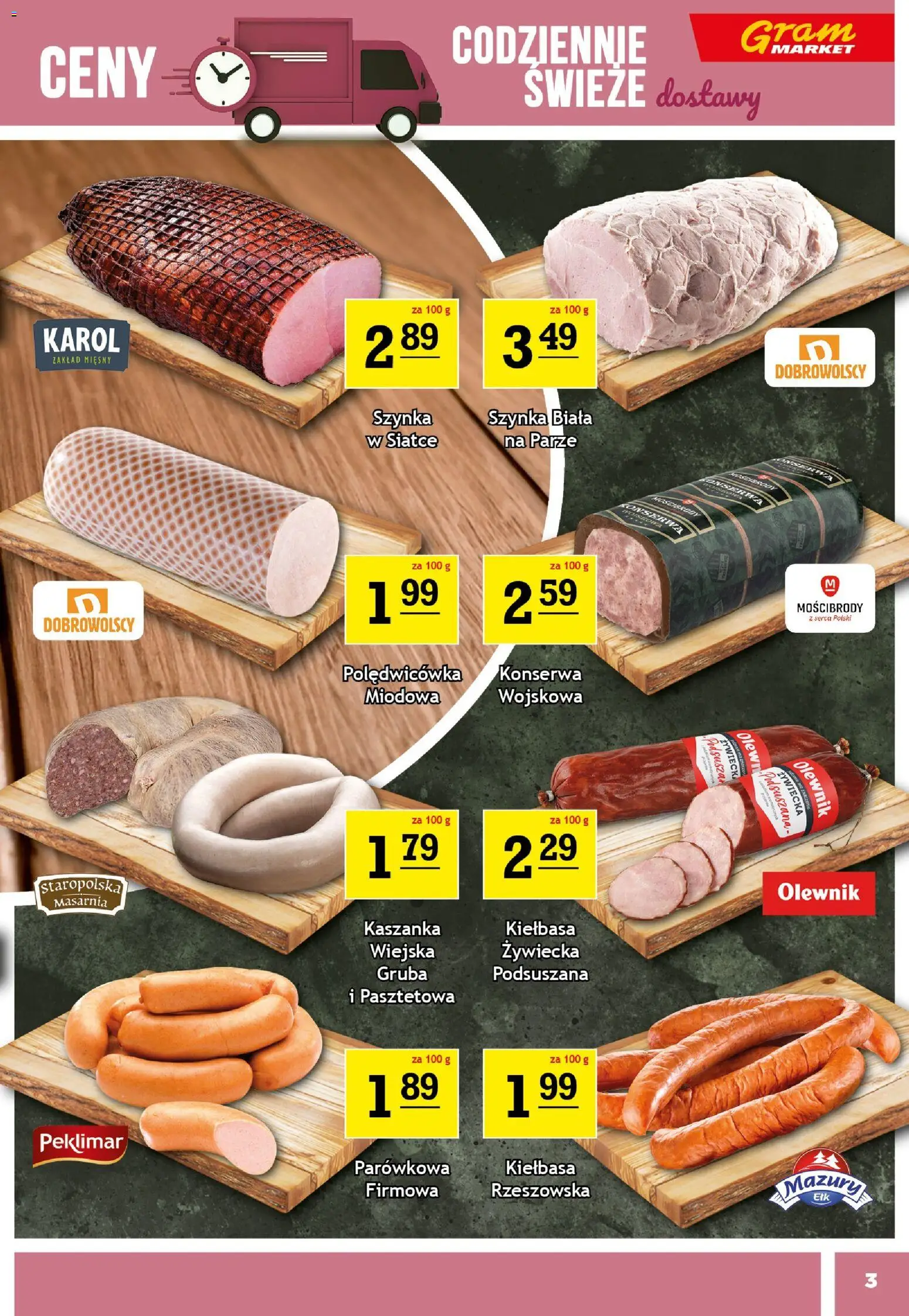 Gram Market Gazetka od 07.01.2026 | Strona: 3 | Produkty: Kiełbasa, Kaszanka, Szynka
