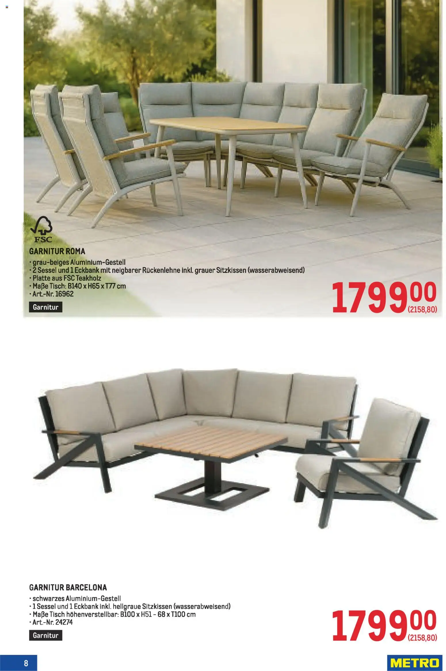 Metro Garten Online Spezial gültig ab 19.02.2026 | Seite: 8 | Produkte: Sessel, Tisch